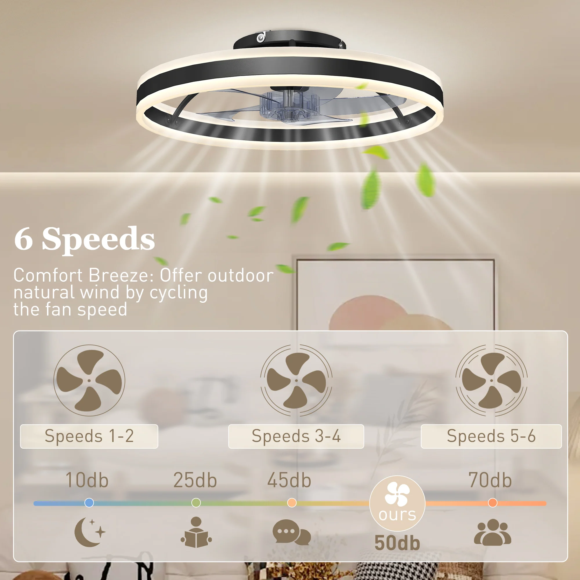Ceiling Fans with Lights and Remote & App Control, 50 cm Modern LED Ceiling Fan Light with 3 Colour Temperatures, 6 Speed, Dimmable, Timer Quiet Reversible DC Motor, for Bedroom, Study, Black - Image 8