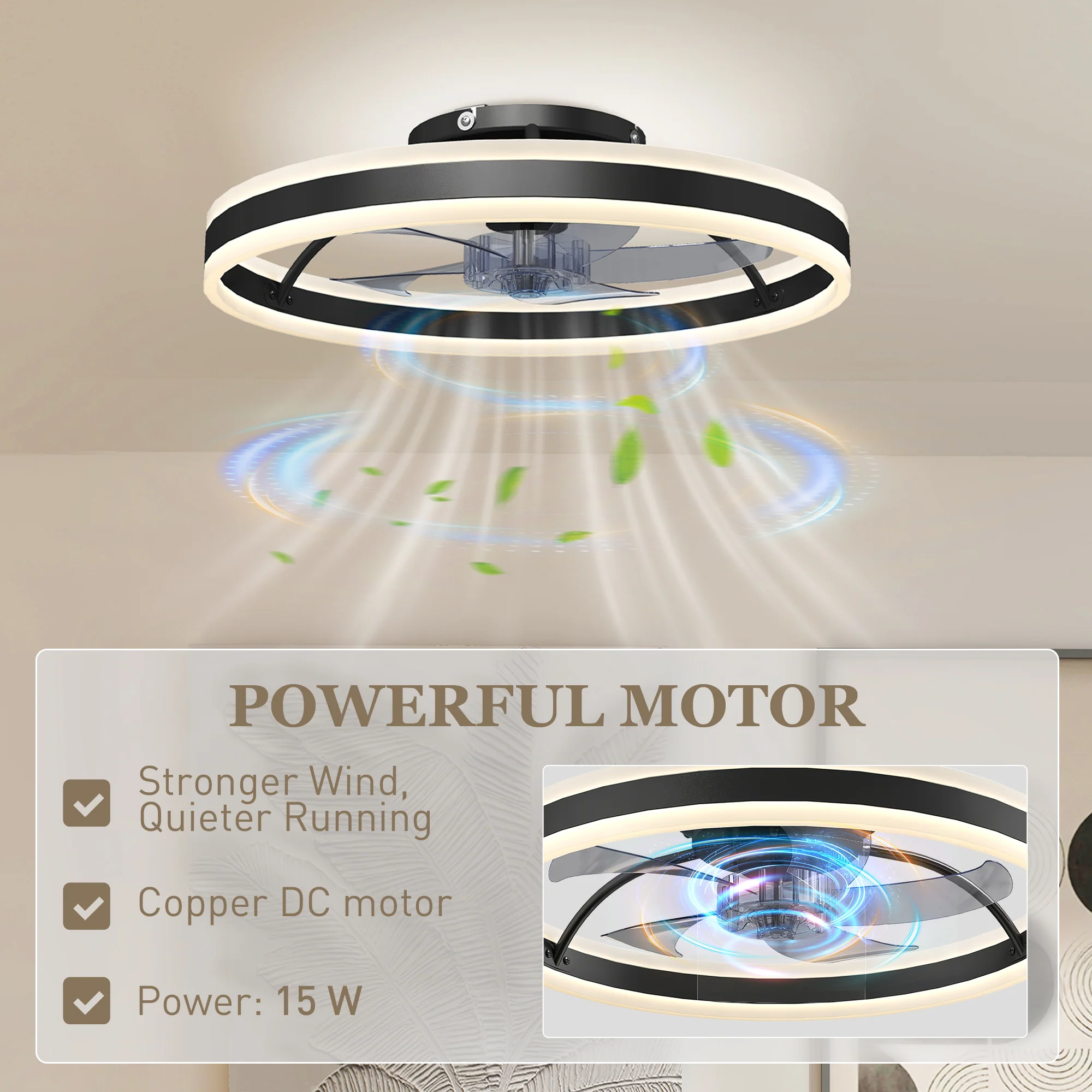 Ceiling Fans with Lights and Remote & App Control, 50 cm Modern LED Ceiling Fan Light with 3 Colour Temperatures, 6 Speed, Dimmable, Timer Quiet Reversible DC Motor, for Bedroom, Study, Black - Image 9