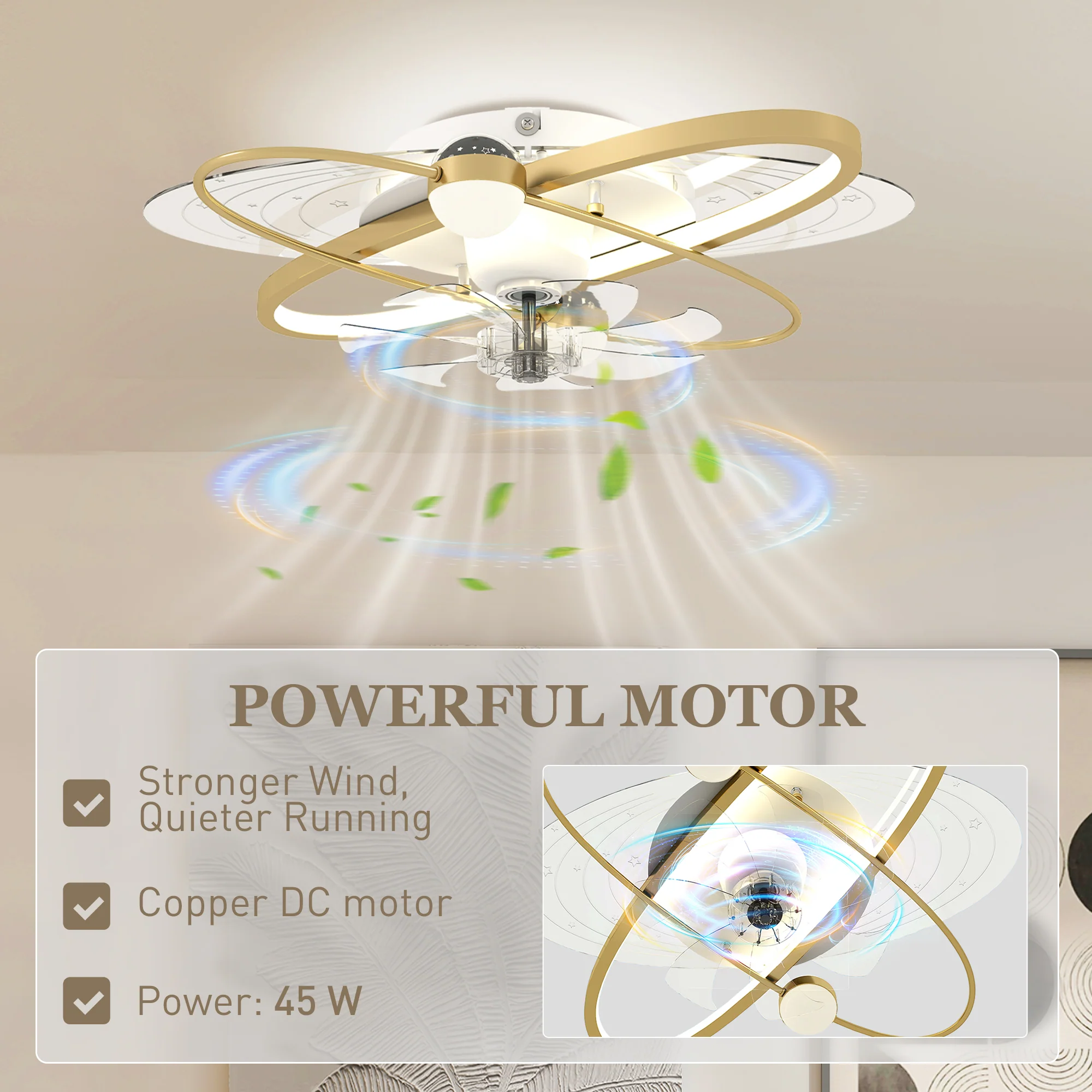 Ceiling Fans with Lights and Remote & App Control, 62 cm Modern LED Ceiling Fan Light with 3 Colour Temperatures, 6 Speed, Timer, Dimmable, Quiet Reversible DC Motor, for Bedroom, Gold Tone - Image 9