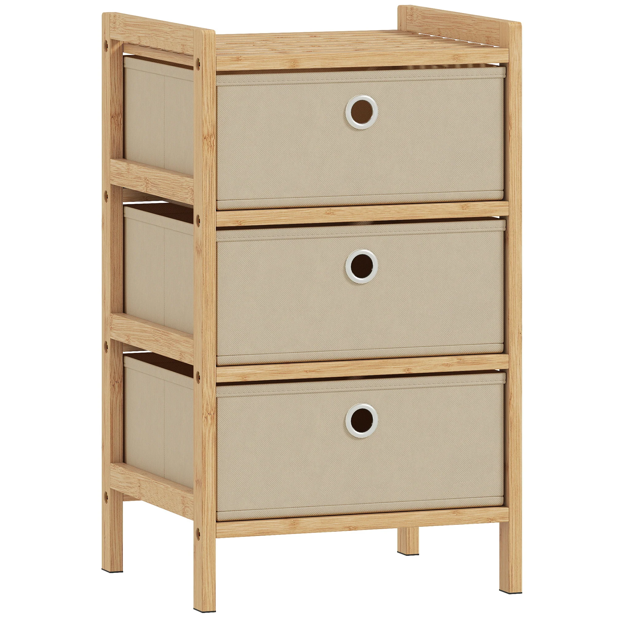 Compact Bamboo Chest, Slim 3-Drawer Natural Dresser Organizer, Cream White - Image 12