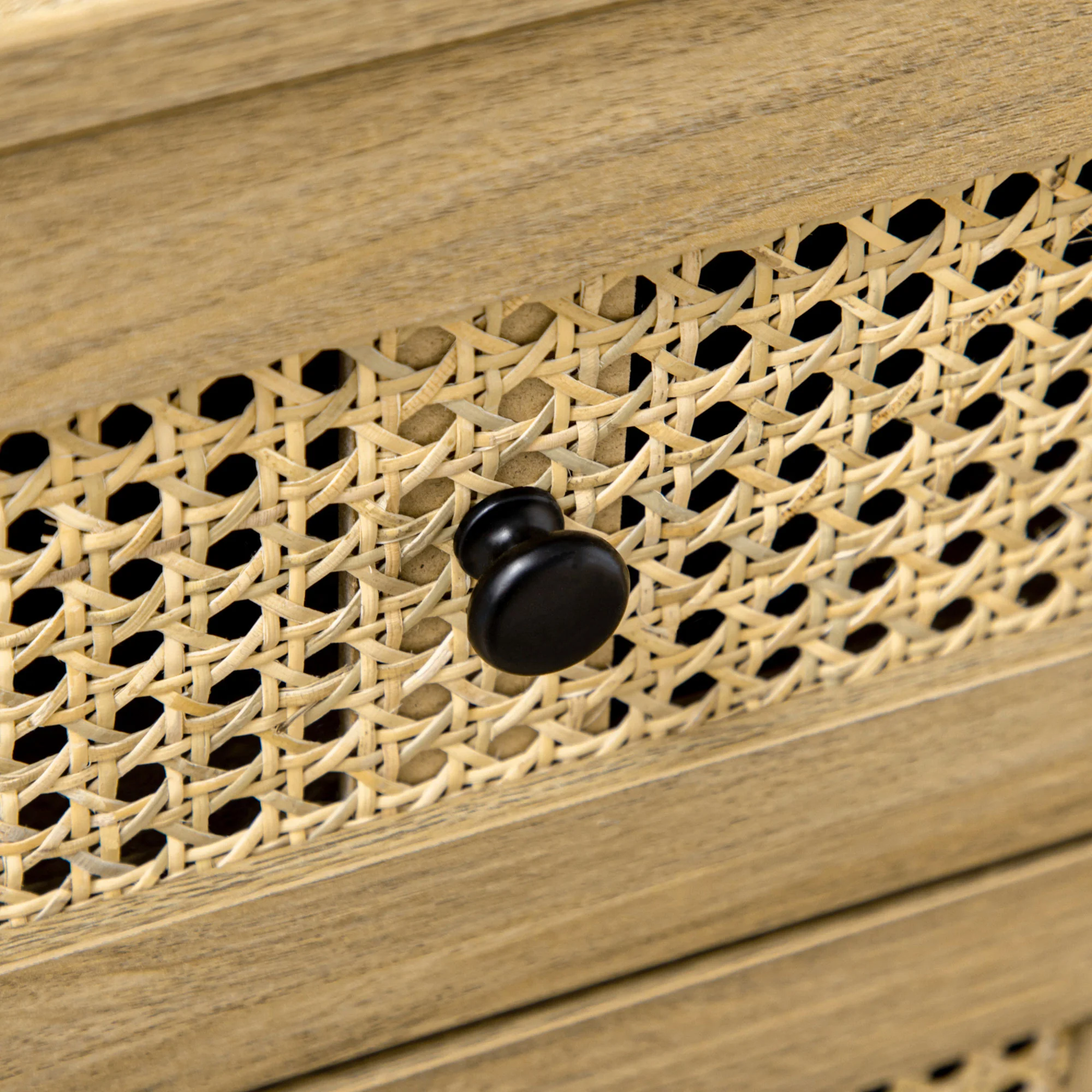 4-Drawer Storage Organiser Unit with Rattan Element for Bedroom, Living Room, Wood Effect - Image 11