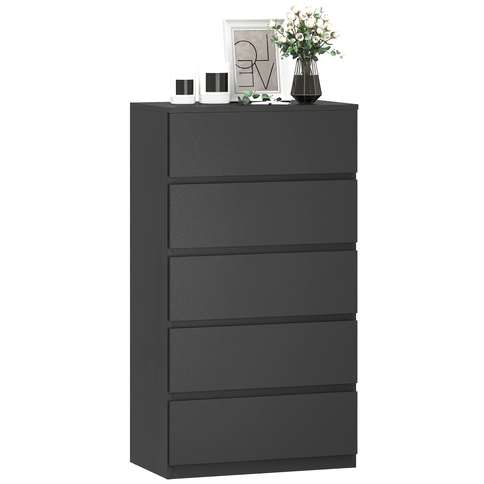 Chest of Drawers, 5 Drawers Storage Cabinet Floor Tower Cupboard for Bedroom Living Room, Black