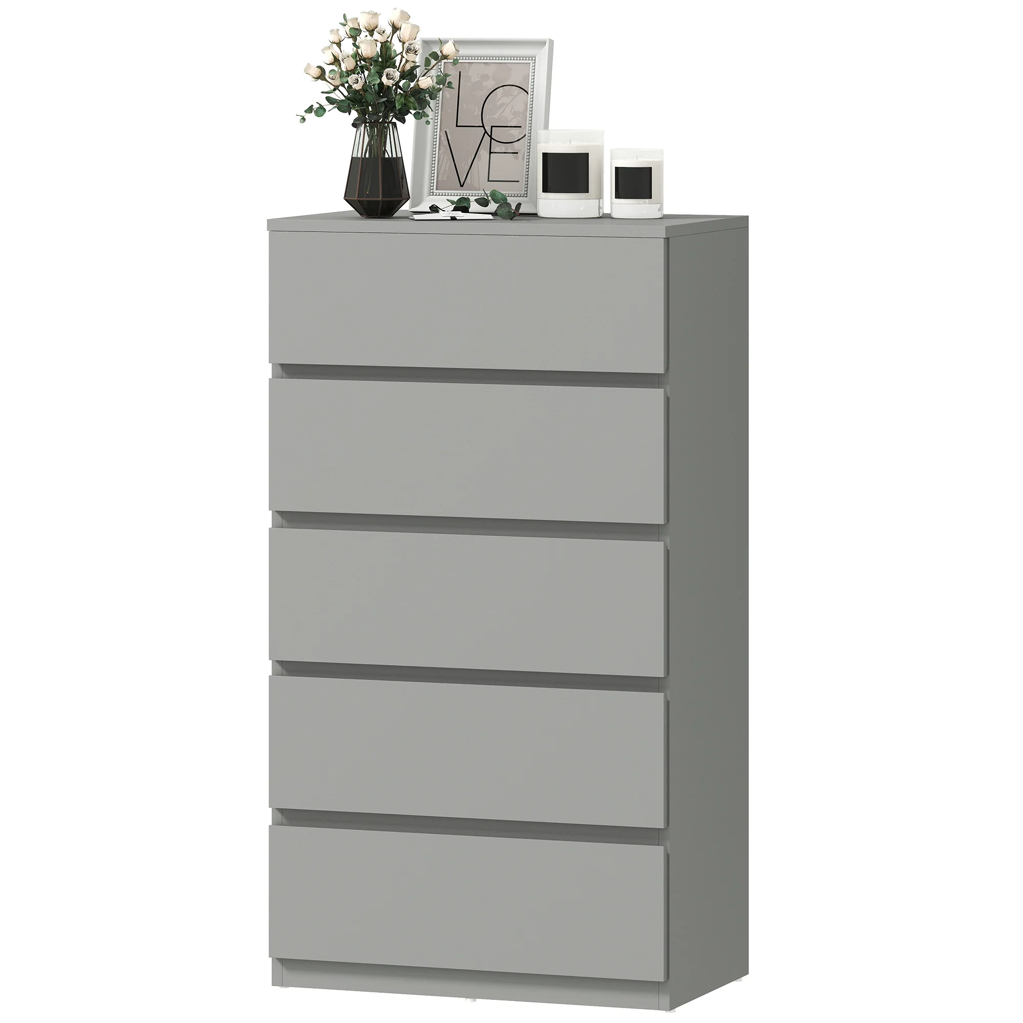 Chest of Drawers, 5 Drawers Storage Cabinet Floor Tower Cupboard for Bedroom Living Room, Grey - Image 2