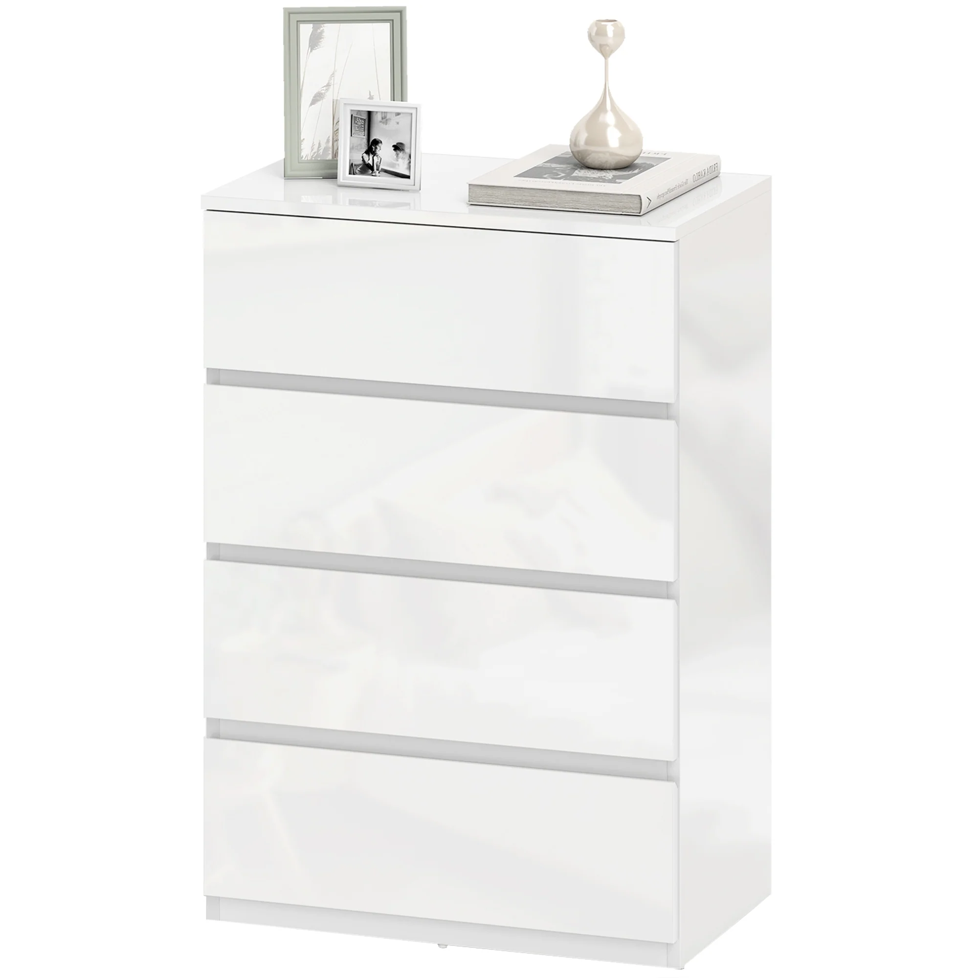 Chest of Drawers, Modern 4 Drawer Dresser with Soft Closing Mechanism for Bedroom, High Gloss White - Image 2