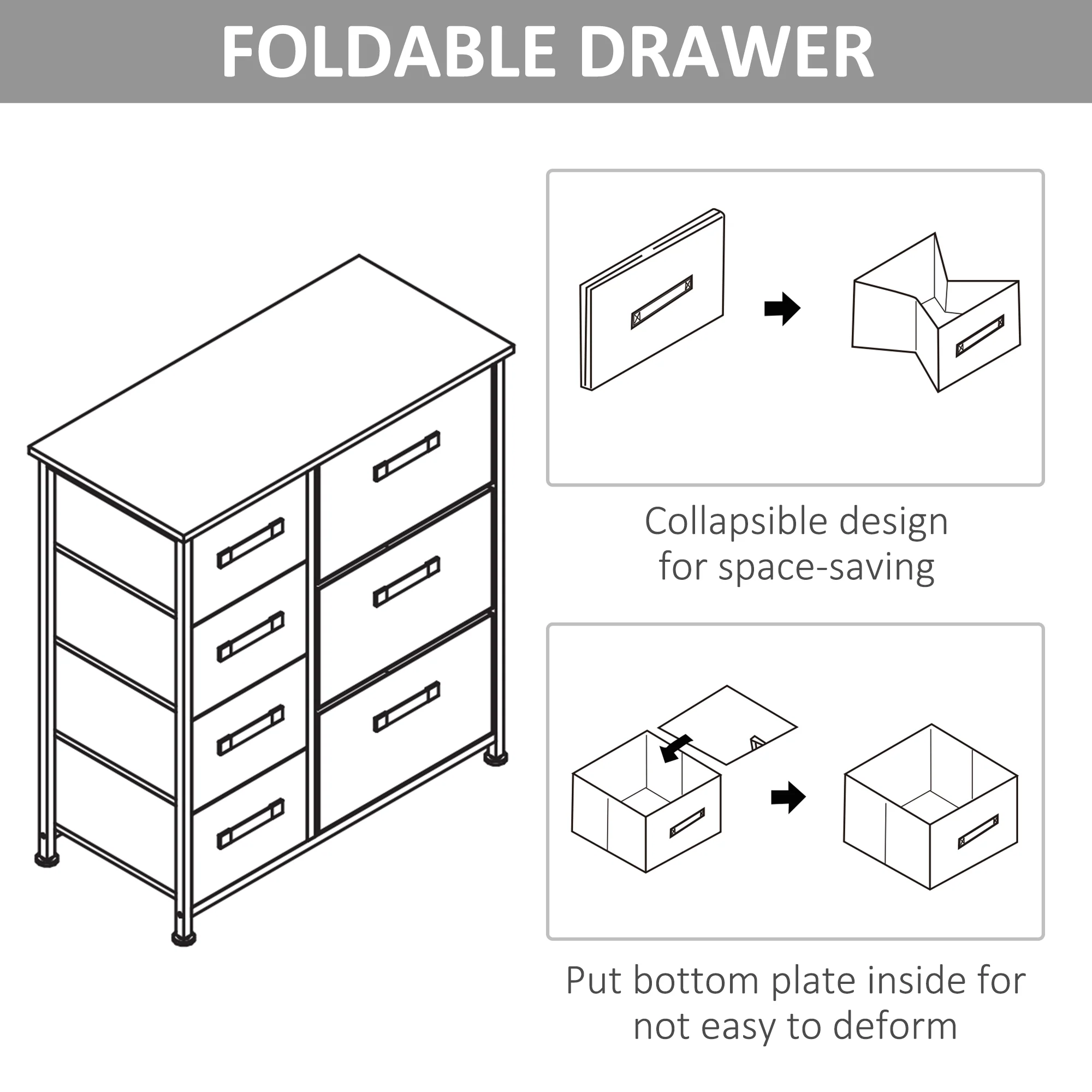Chest of Drawers with 7 Drawers, Fabric Drawers with Large Storage Space, Light Grey - Image 9