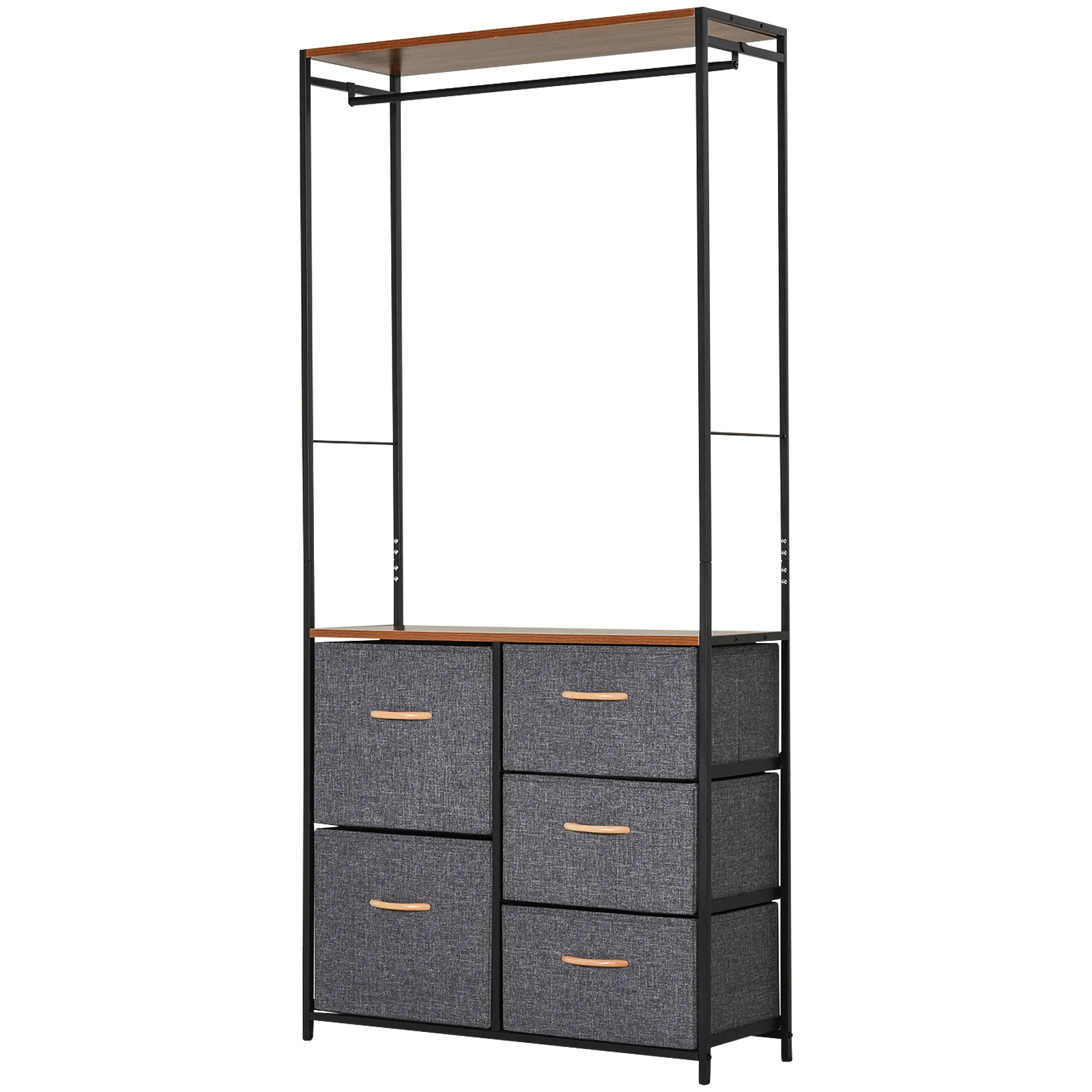 Chest of Drawers with Coat rack Steel Frame 5 Drawers Bedroom Hallway Home Furniture Black Brown - Image 12