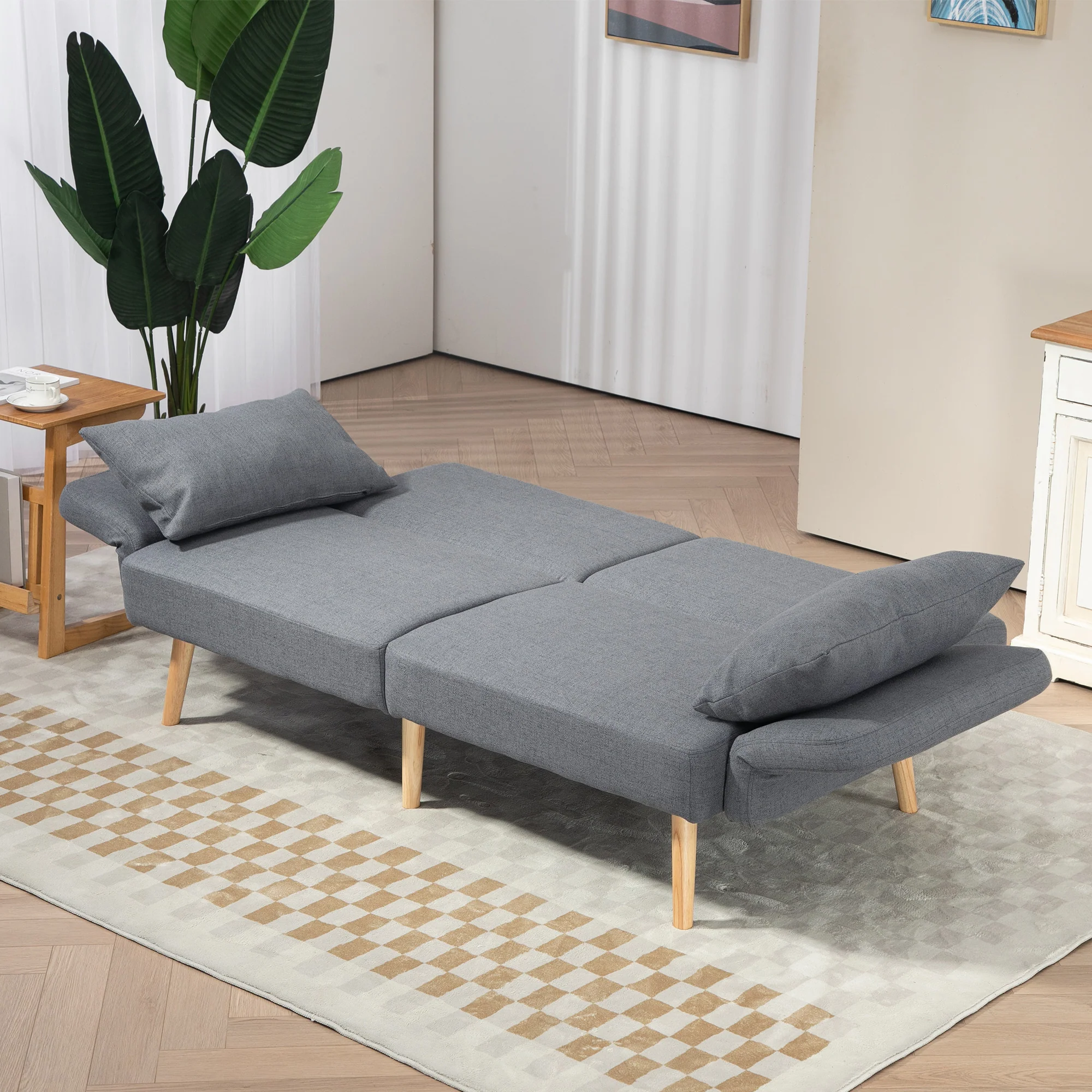 Click-clack Design Sofa Bed, Modern Fabric Loveseat Sofa Couch with 2 Cushions, Grey - Image 10
