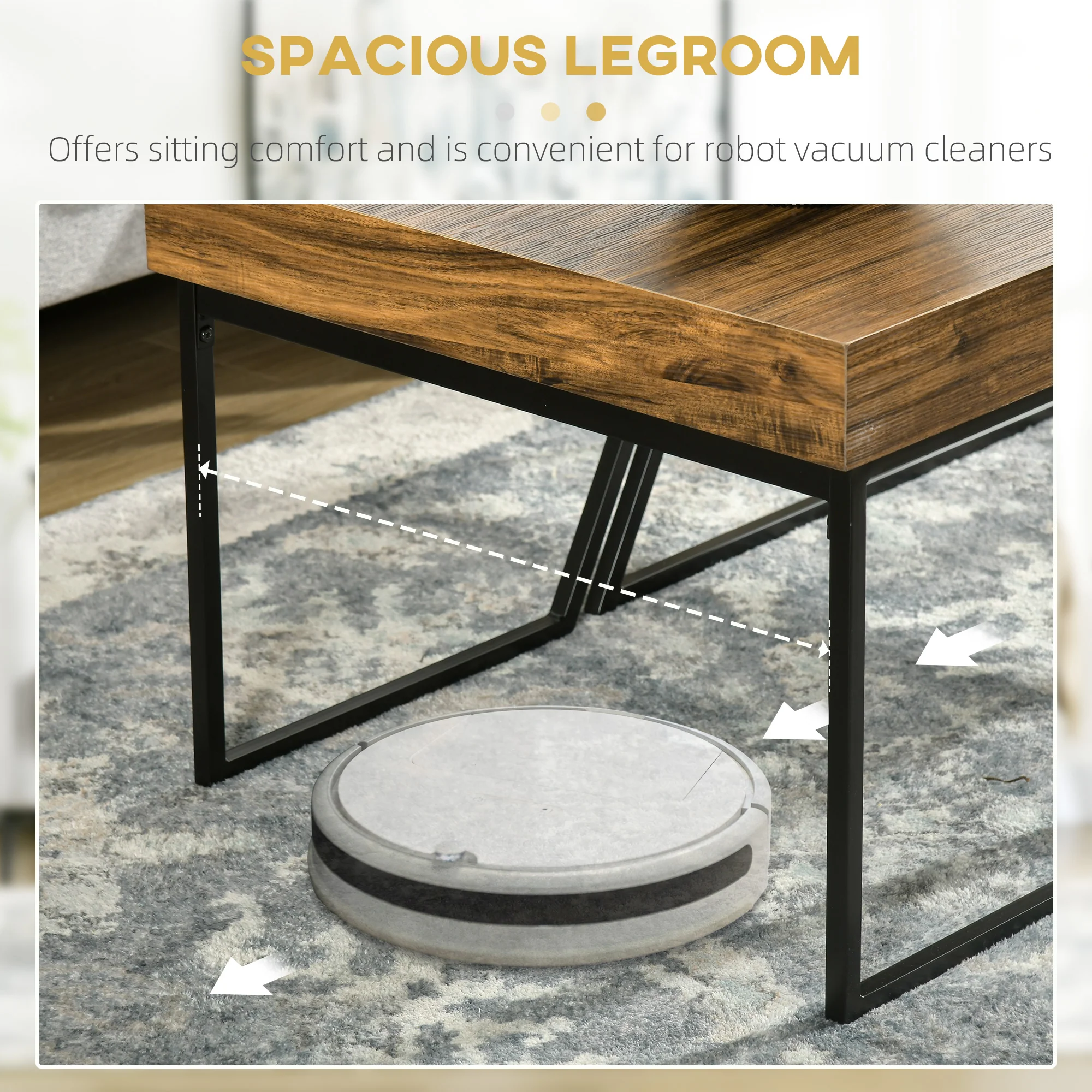 Sofa Side End Table, Industrial Nesting Table with 8cm Thick Tabletop, Rustic Brown - Image 7