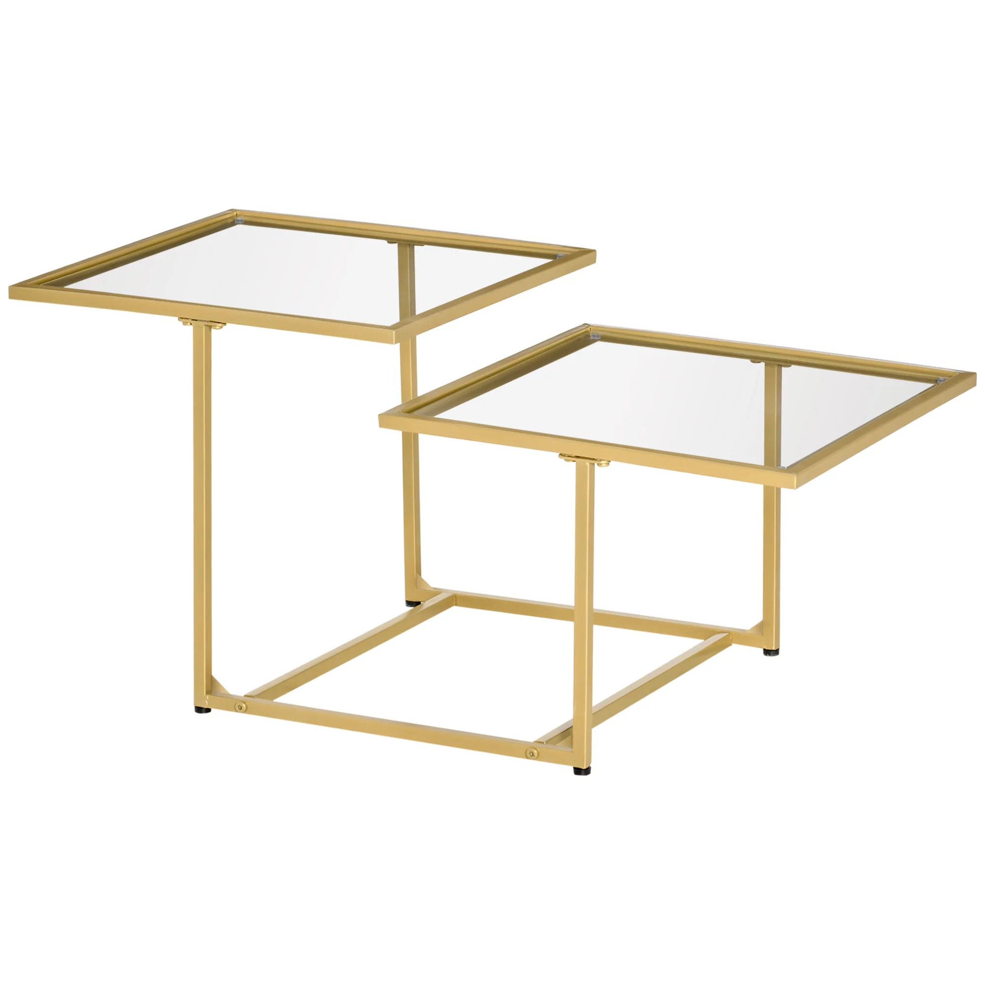 Tempered Glass Coffee Table with 2 Square Tabletops for Living Room, Bedroom, Gold - Image 2