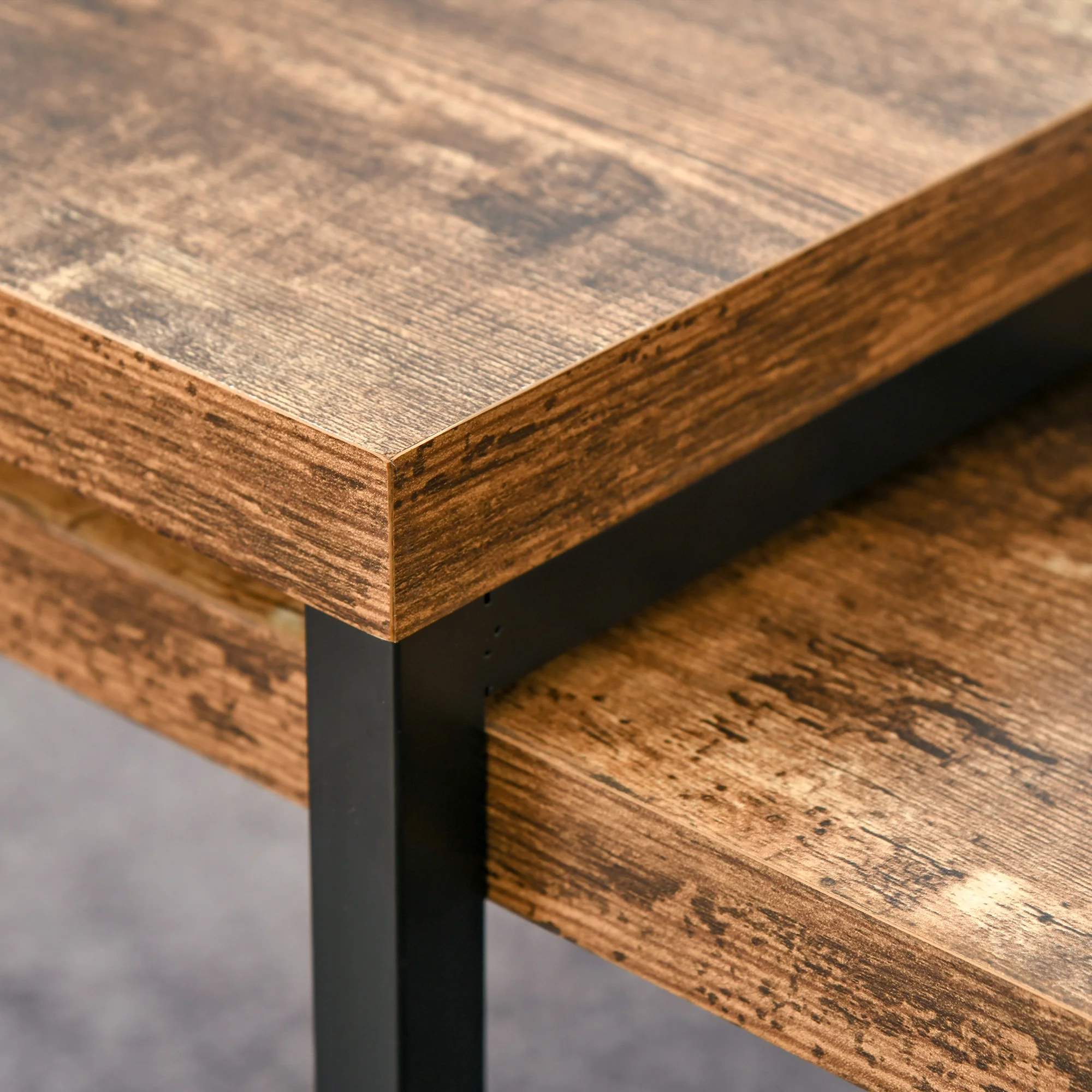 Coffee Tables Set of 2, Industrial Nest of Tables with Metal Frame, Rustic Brown - Image 11