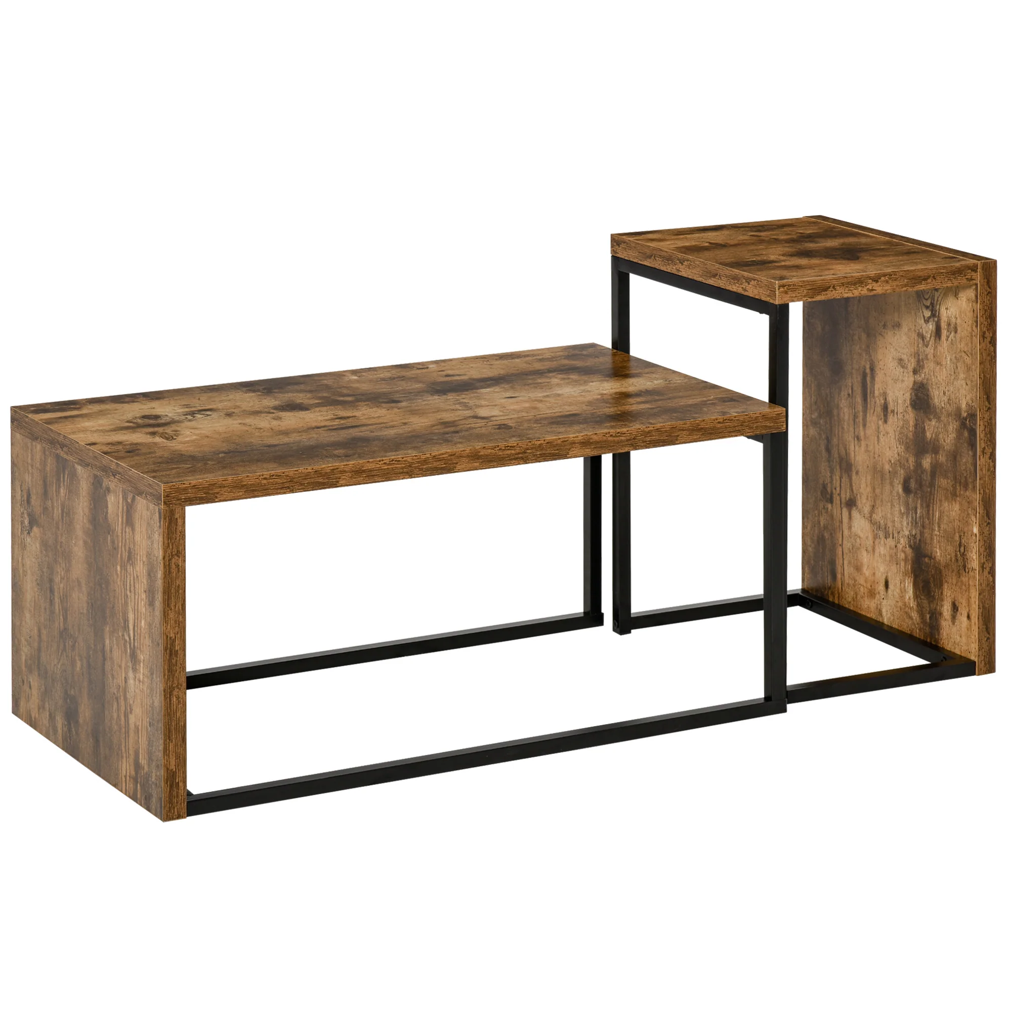 Coffee Tables Set of 2, Industrial Nest of Tables with Metal Frame, Rustic Brown - Image 2