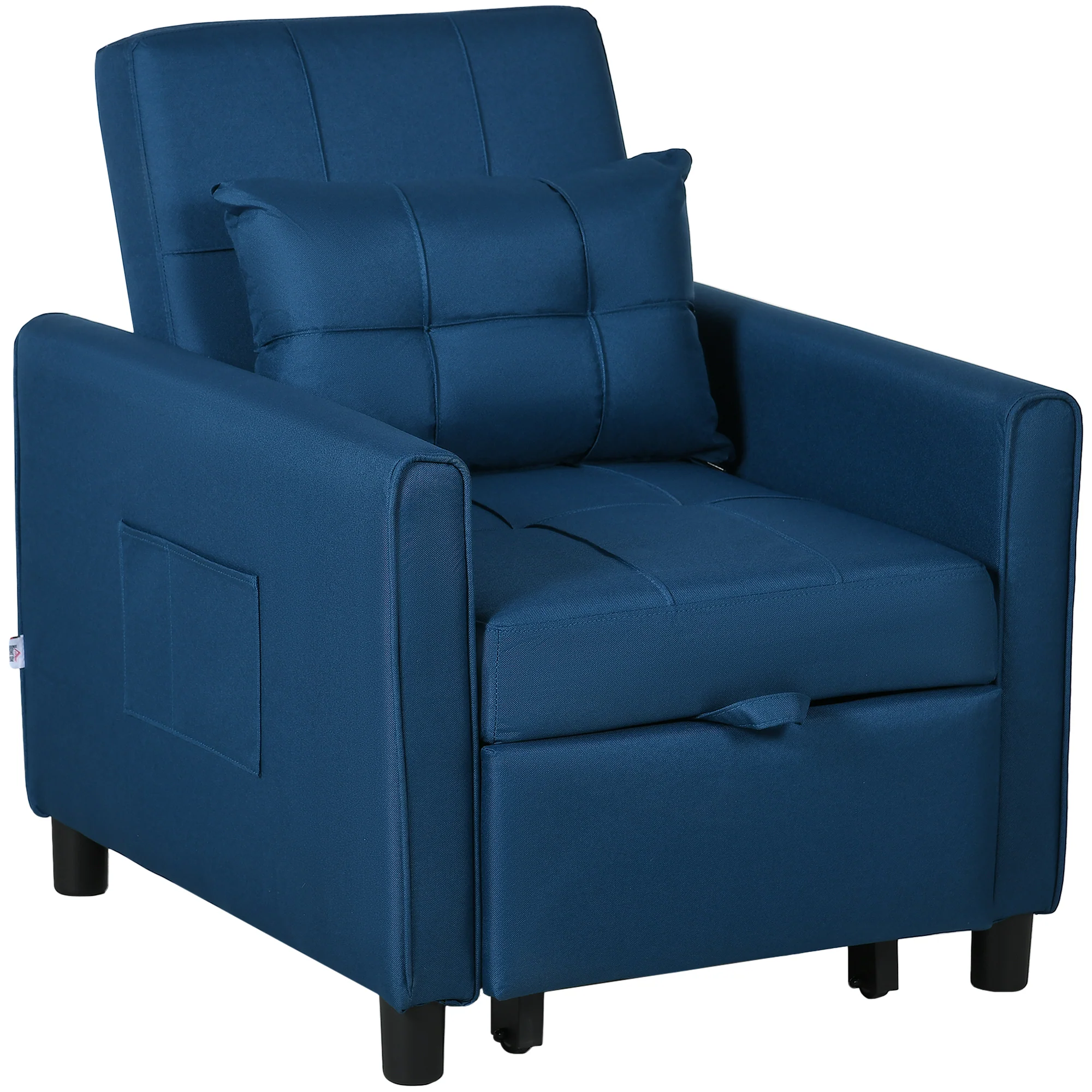 Single Chair Bed, Convertible Sleeper Chair with Adjustable Backrest, Pillow, Blue - Image 2