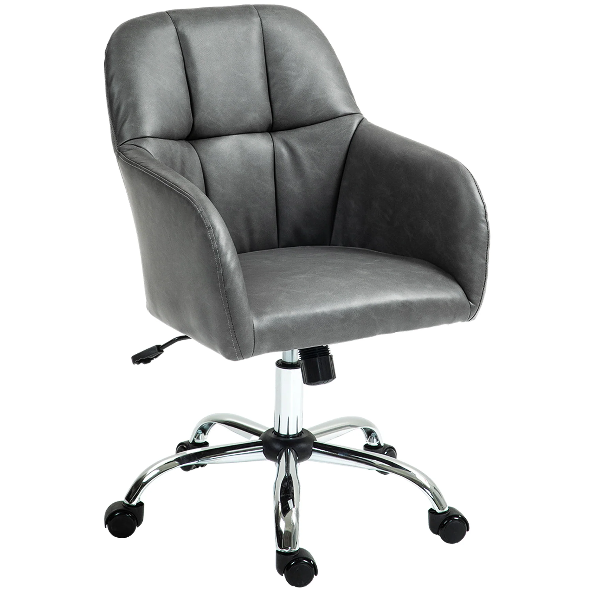 PU Leather Swivel Office Chair, Makeup Vanity Chair with Height Adjustable & Wheels, Grey - Image 2
