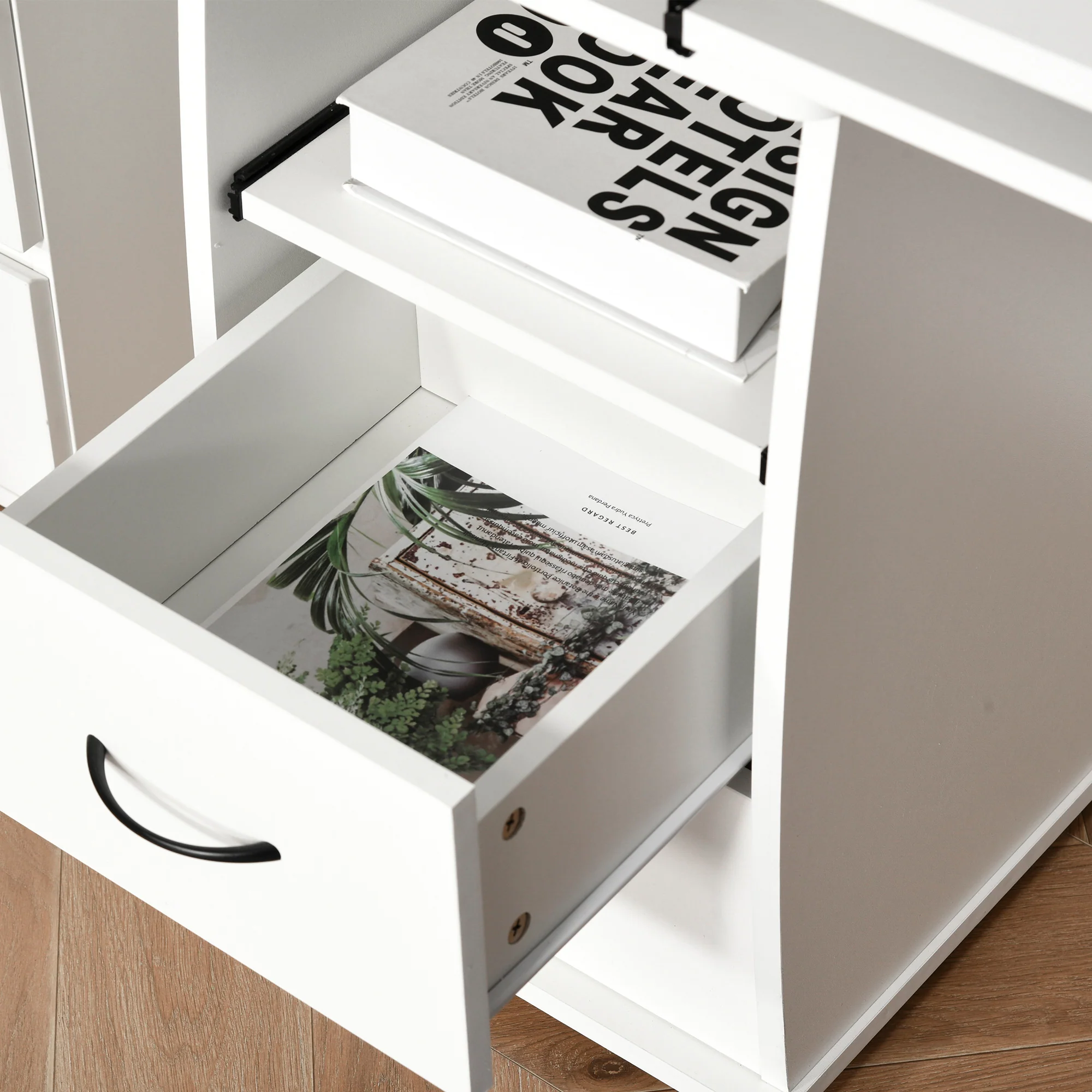 Computer Desk Office PC Table Workstation with Keyboard Tray, Sliding Scanner Shelf, White - Image 9