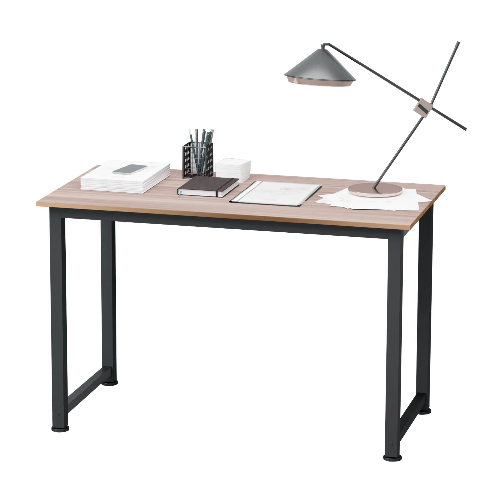 Computer Desk, 120 x 60 x 76cm Workstation with Metal Frame, Simple Assembly, Black