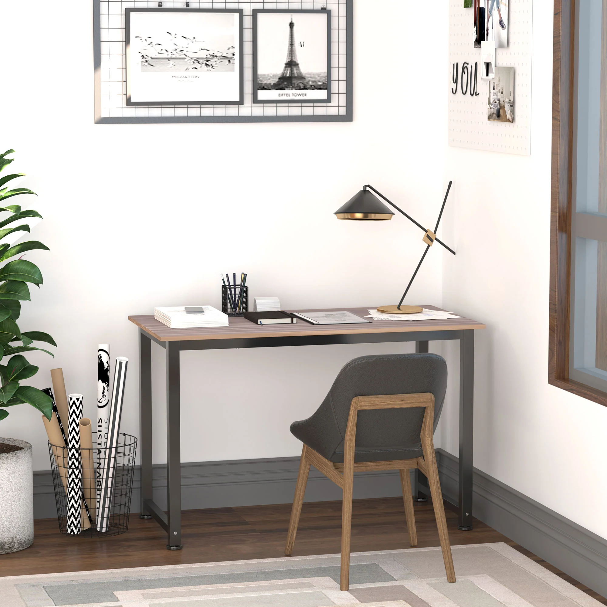 Computer Desk, 120 x 60 x 76cm Workstation with Metal Frame, Simple Assembly, Black - Image 4