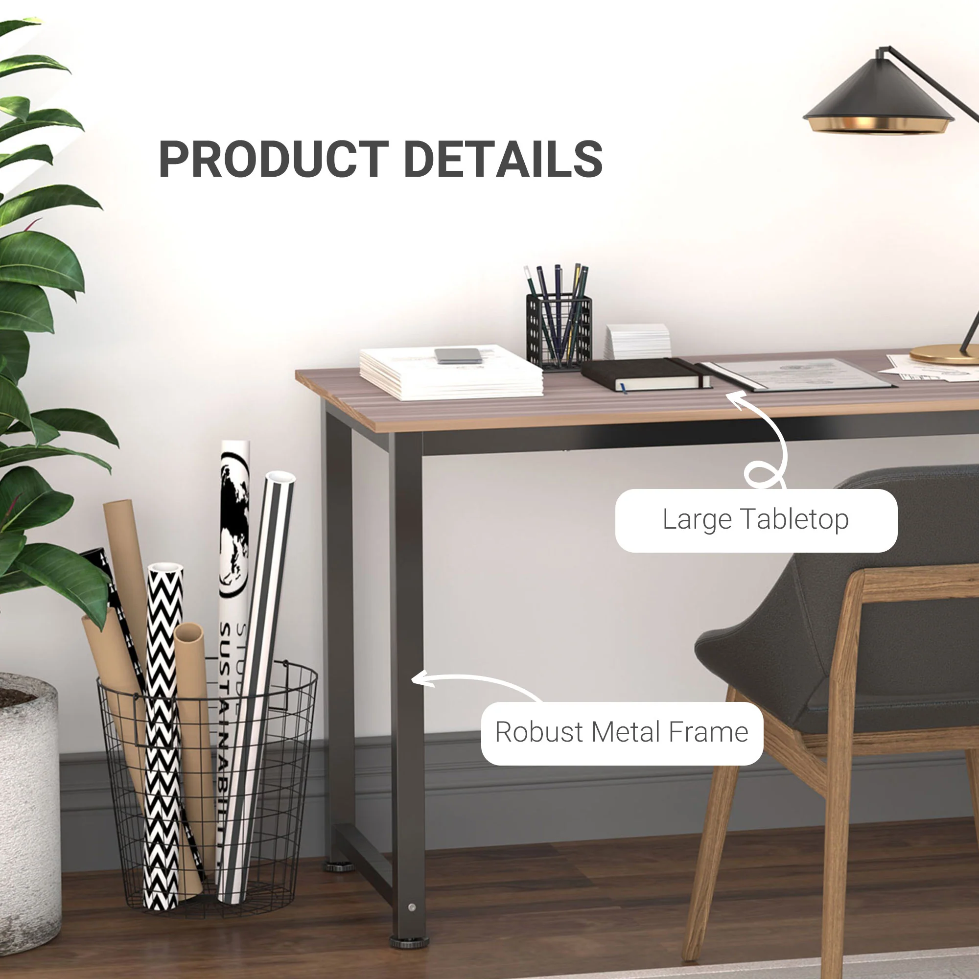 Computer Desk, 120 x 60 x 76cm Workstation with Metal Frame, Simple Assembly, Black - Image 7