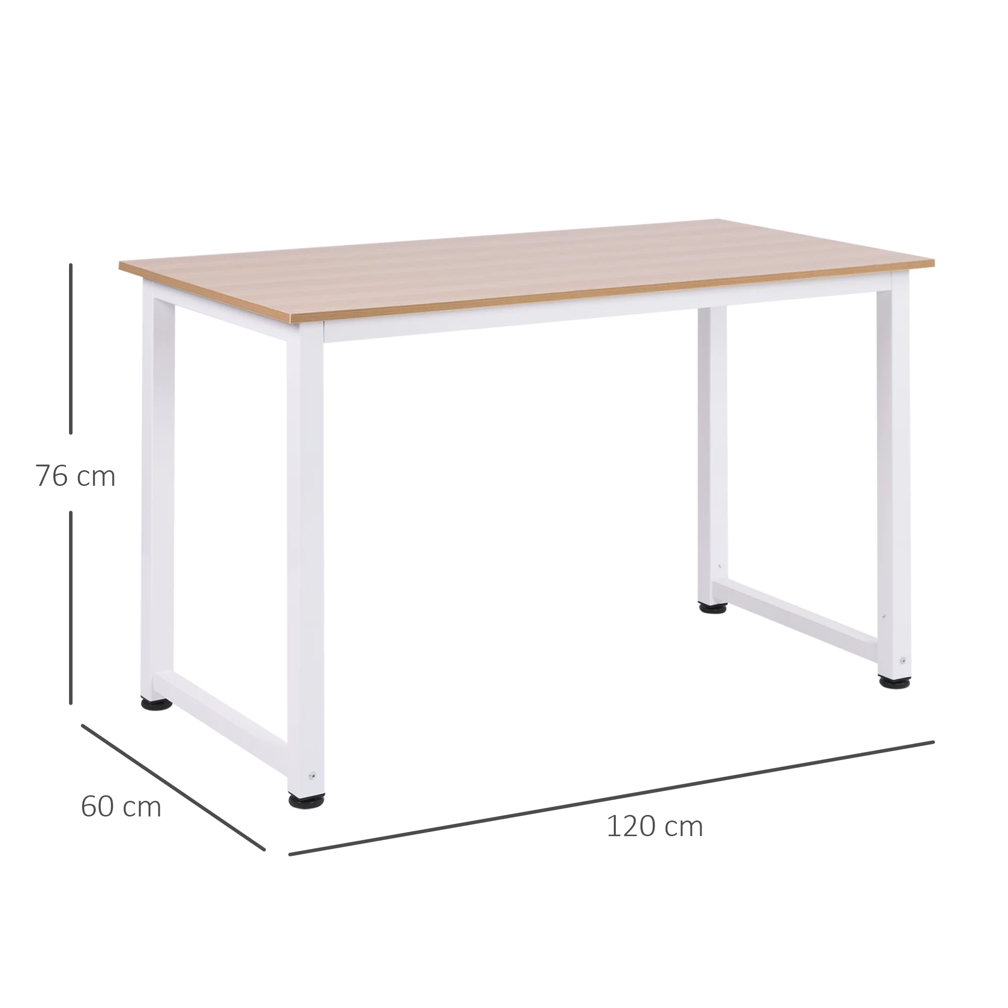 Computer Desk, 120 x 60 x 76cm Workstation with Metal Frame, Simple Assembly, White - Image 5