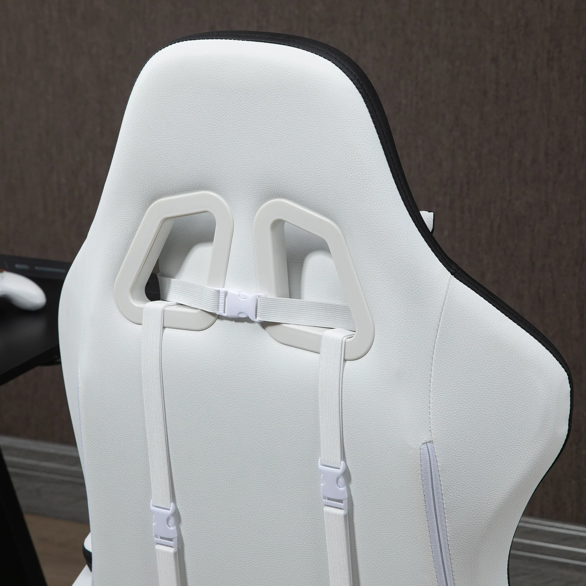 PU Leather Computer Gaming Chair with Footrest, 135° Reclining Back & Lumbar Support, White and Black - Image 10