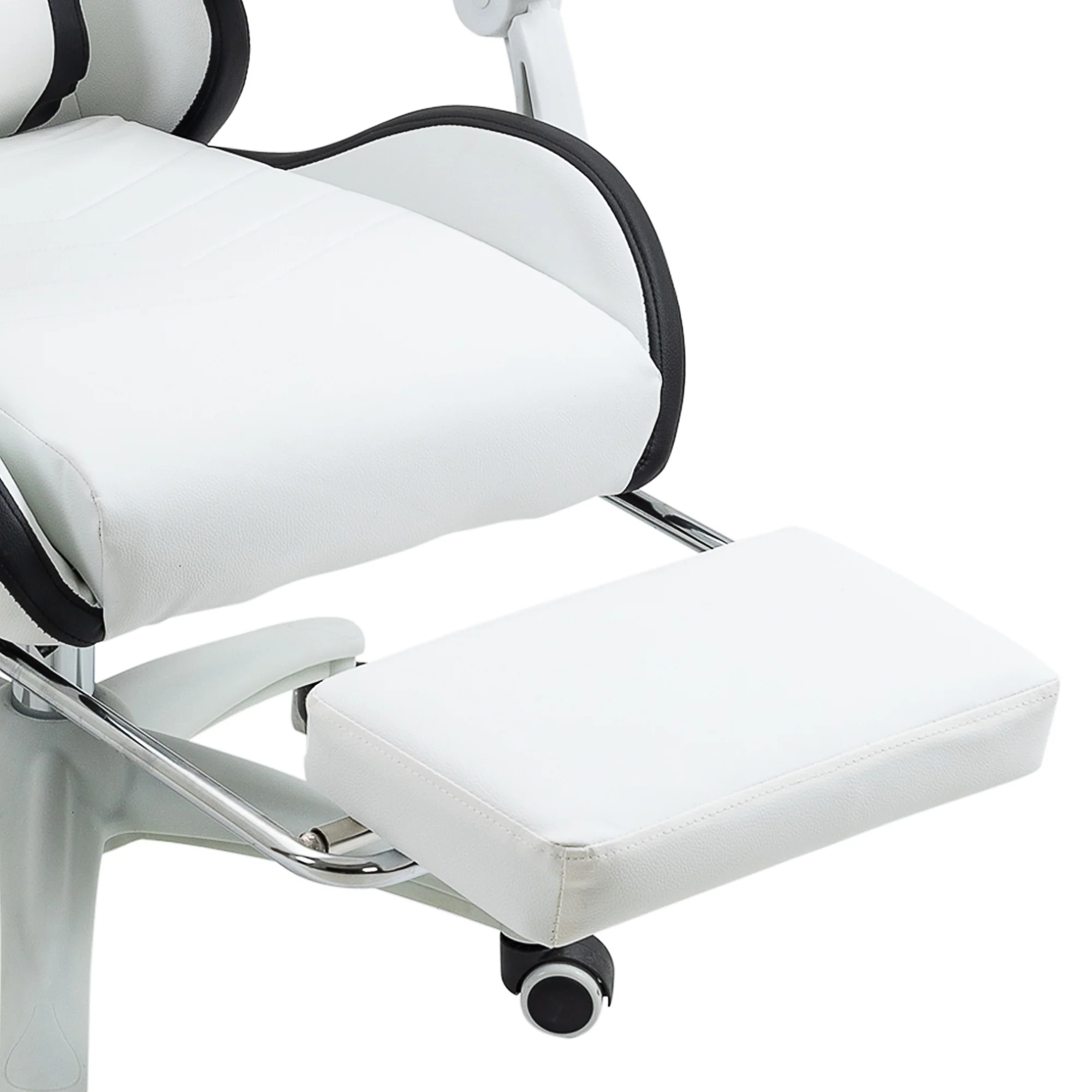 PU Leather Computer Gaming Chair with Footrest, 135° Reclining Back & Lumbar Support, White and Black - Image 12
