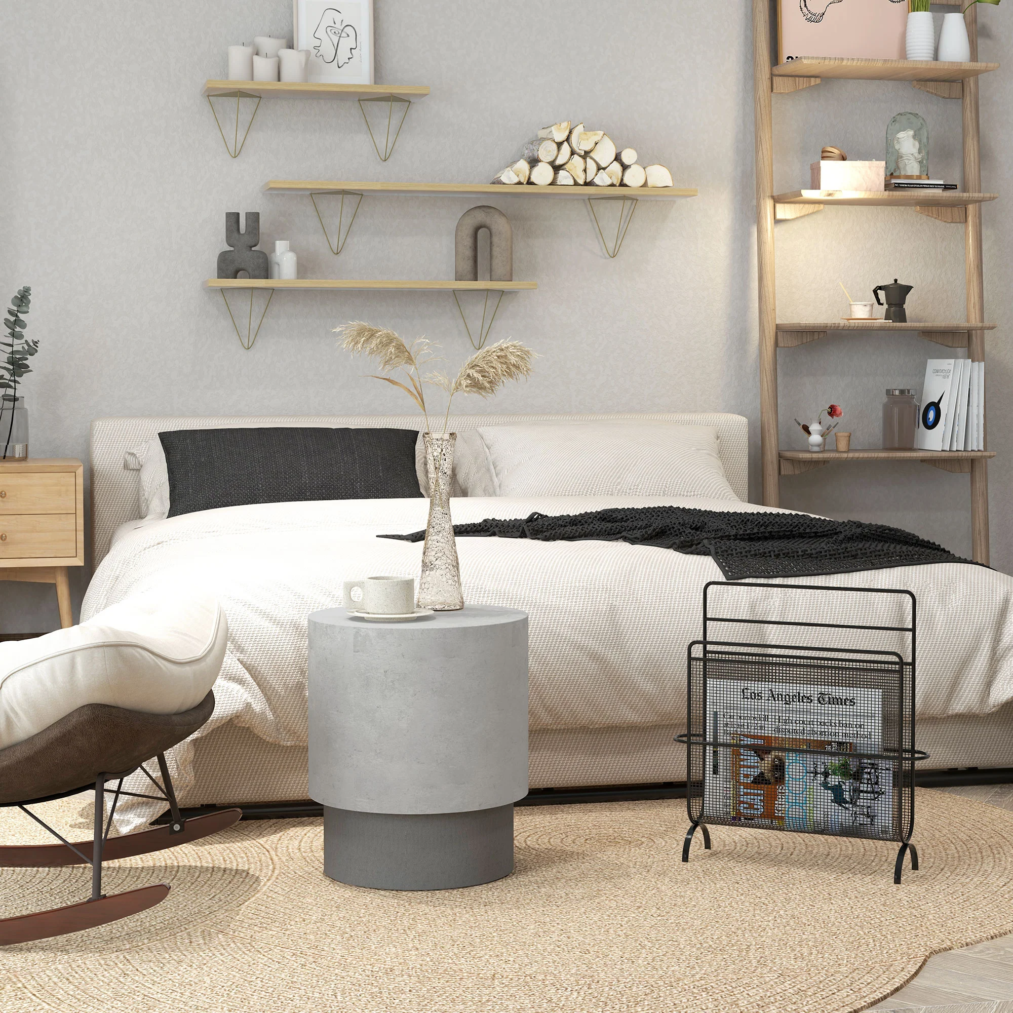 17" Concrete Finish Round Side Table with 4 Adjustable Feet Indoor Outdoor, Grey - Image 10