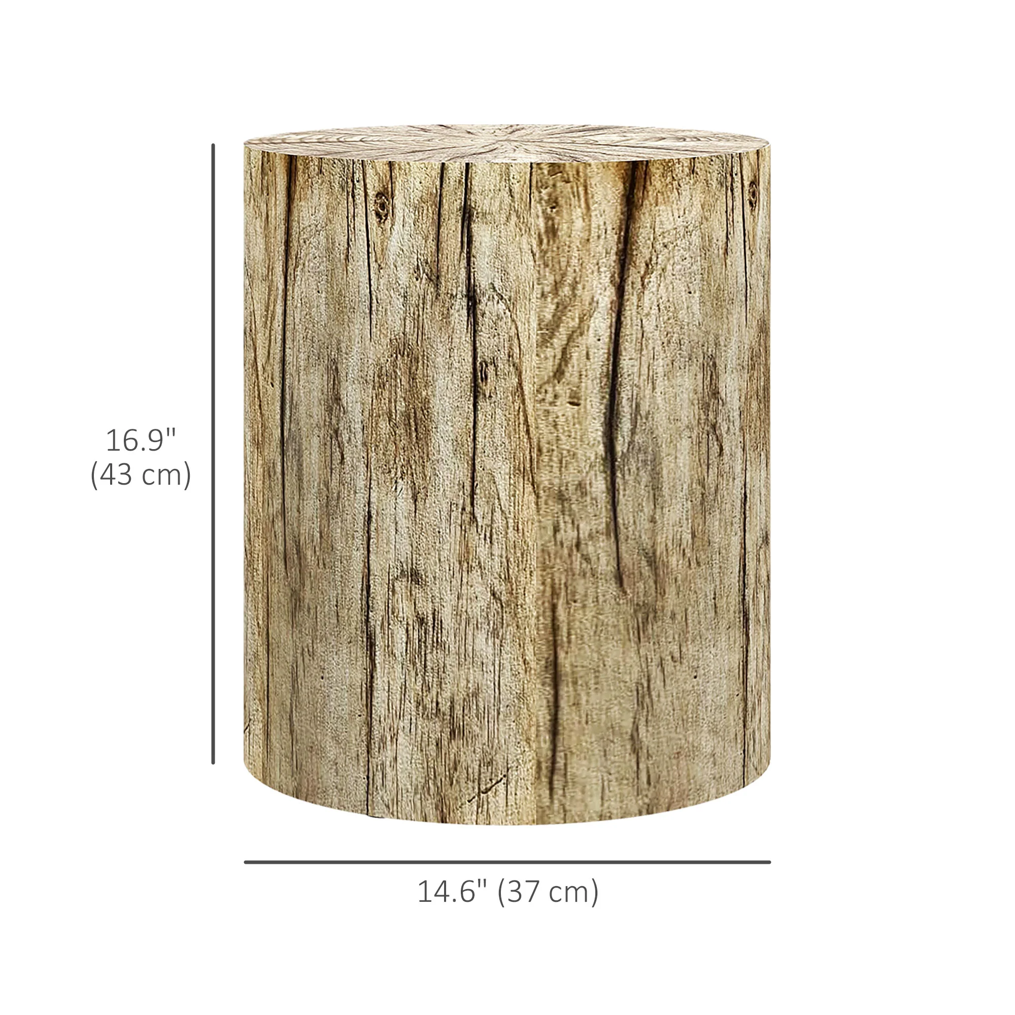 17" Concrete Finish Tree Stump Side Table with Adjustable Feet, Natural Wood - Image 5