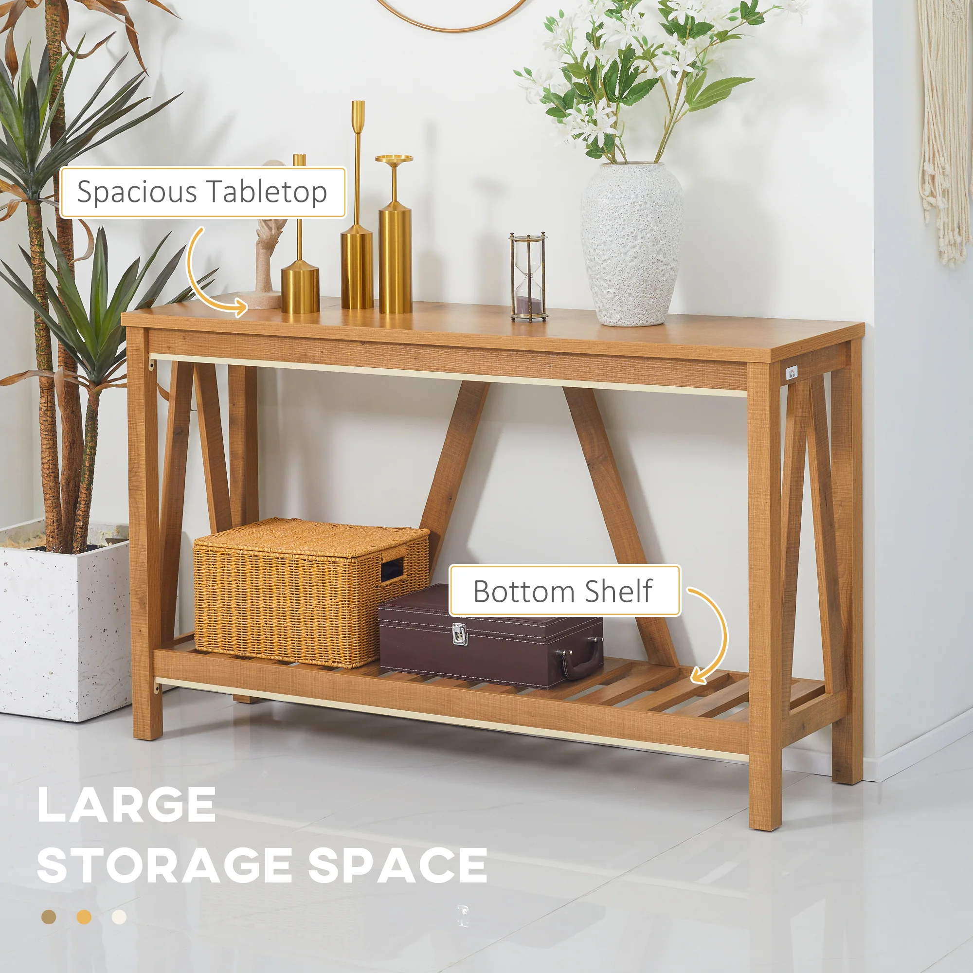Farmhouse Console Table with Storage Shelf, Entryway Table for Living Room, Brown - Image 6