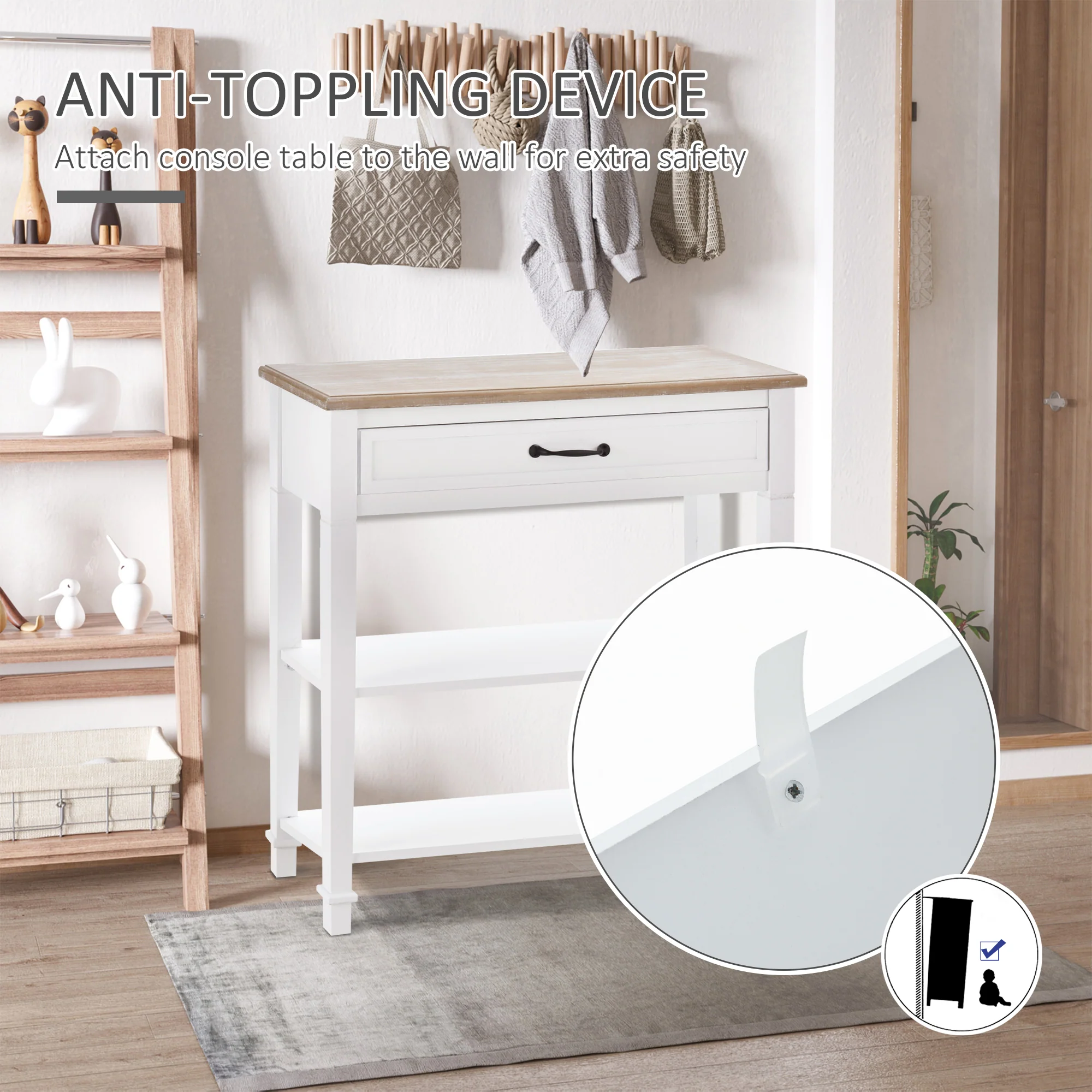 32" Console Table, Entryway Table with Drawer & 2 Shelves for Living Room, Hallway, White - Image 8