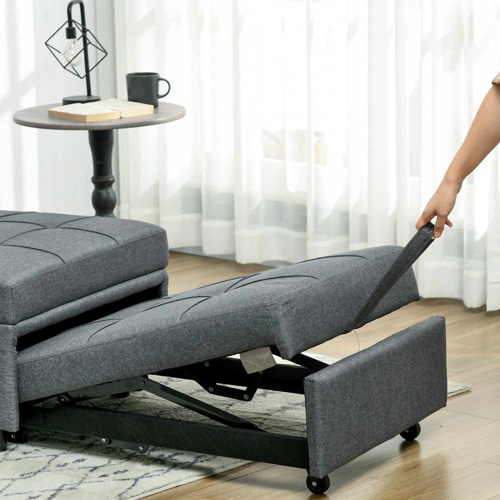 Convertible Sofa Bed with Adjustable Backrest, 4-in-1 Multi-Functional Sofa with Wheels, Grey - Image 10