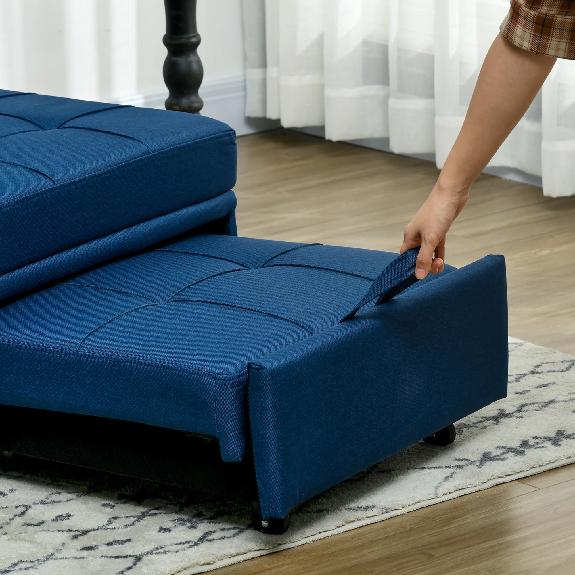 Convertible Sofa Bed with Adjustable Backrest, 4-in-1 Multi-Functional Sofa with Wheels, Blue - Image 10