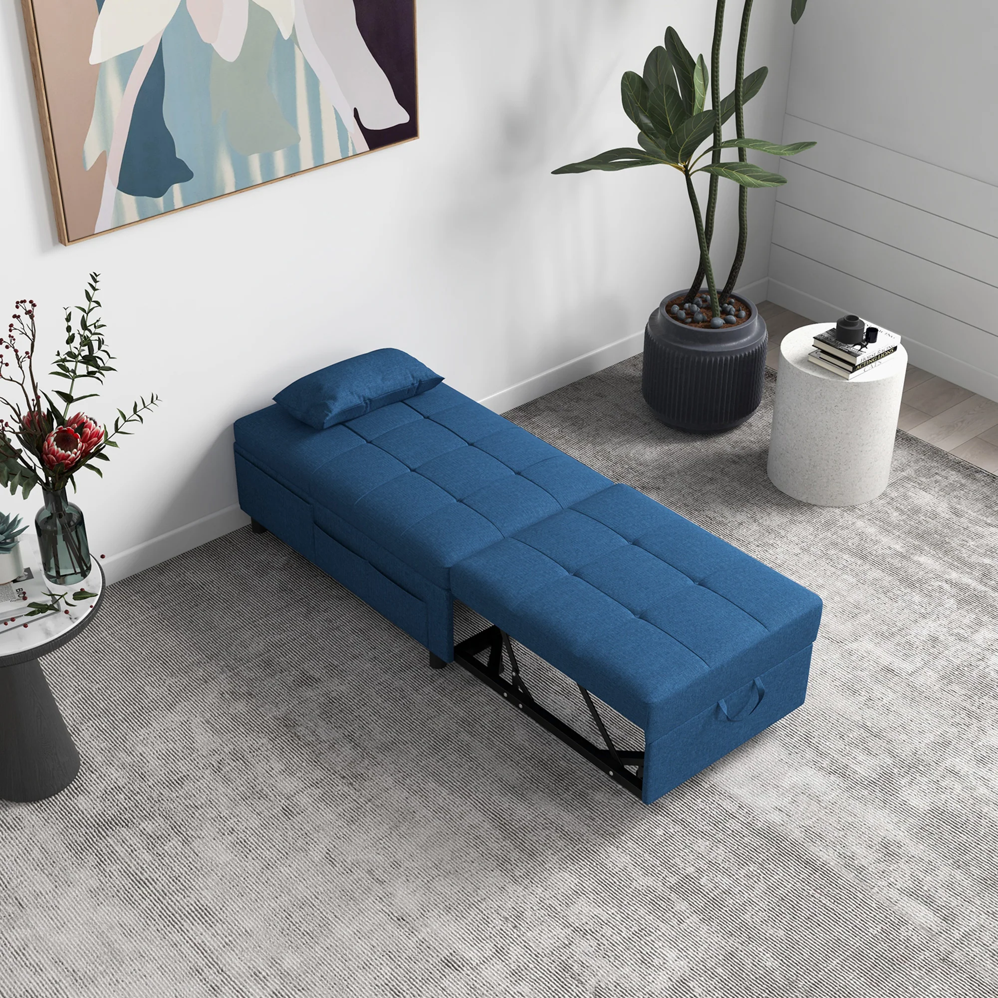 Convertible Sofa Bed with Adjustable Backrest, 4-in-1 Multi-Functional Sofa with Wheels, Blue - Image 4