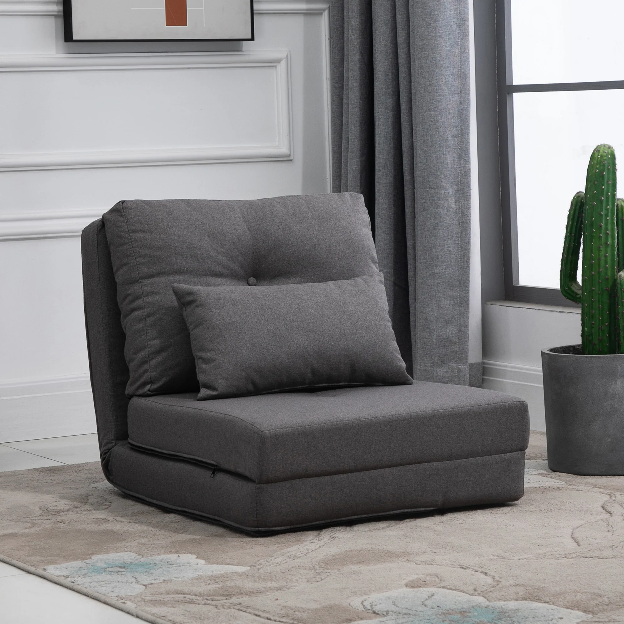 Convertible Flip Chair, Folding Upholstered Couch Bed w/ Adjustable Backrest, Dark Gray - Image 3