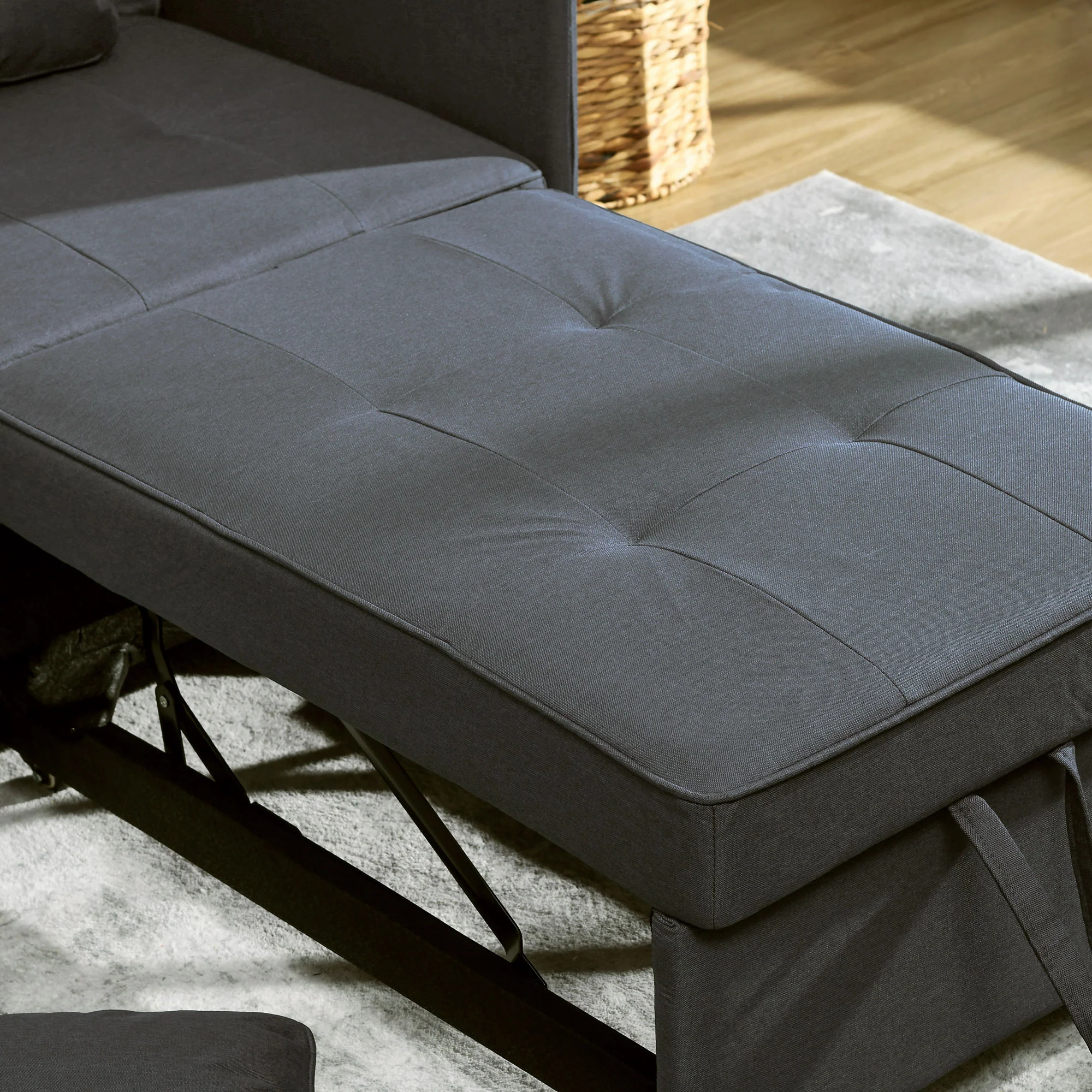 Convertible Single Sofa Bed w/ Thick Padded, 3-in-1 Multi-Functional Sofa with Wheels, Grey - Image 10