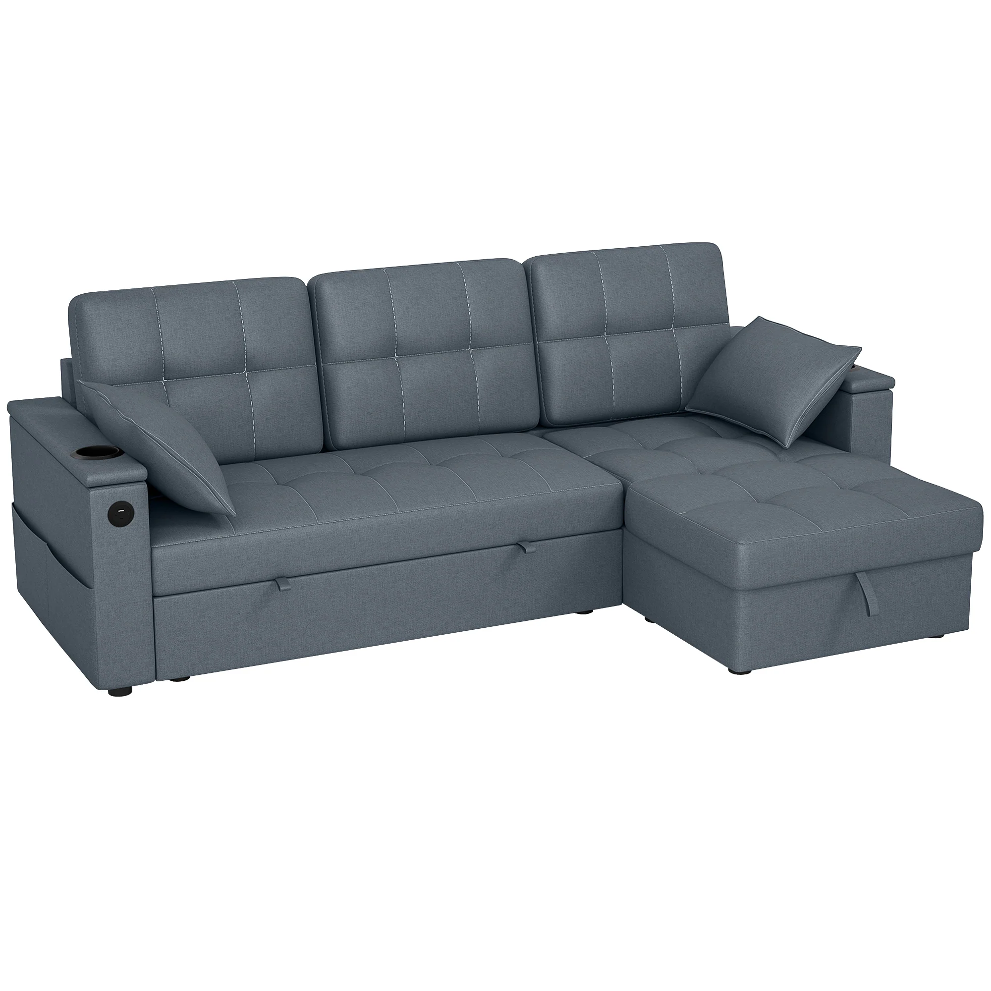 Convertible Sofa Bed, 85" Pull Out Sleeper Sofa with USB Ports, Dark Grey - Image 12