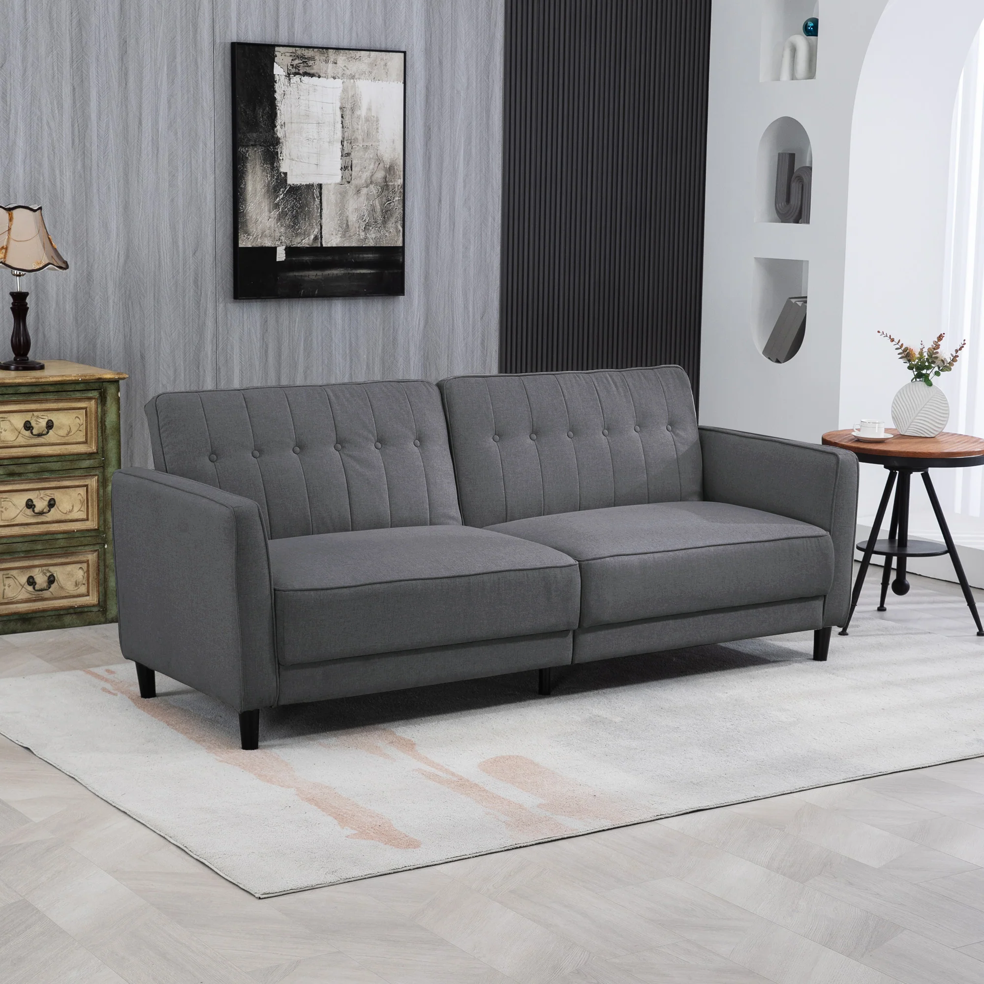 Convertible Sofa Bed with Adjustable Back Button Tufted Design Charcoal, Grey - Image 3