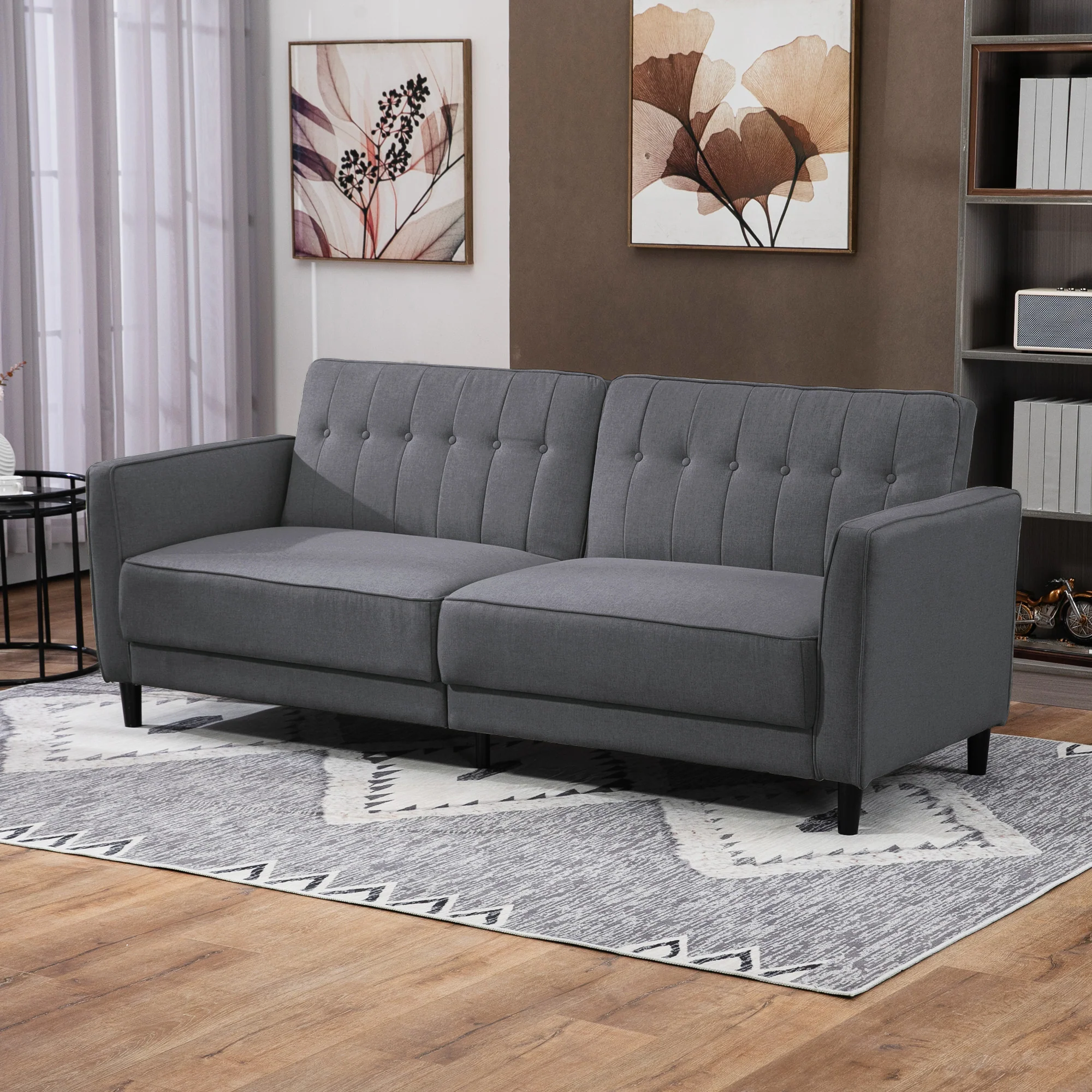 Convertible Sofa Bed with Adjustable Back Button Tufted Design Charcoal, Grey - Image 4