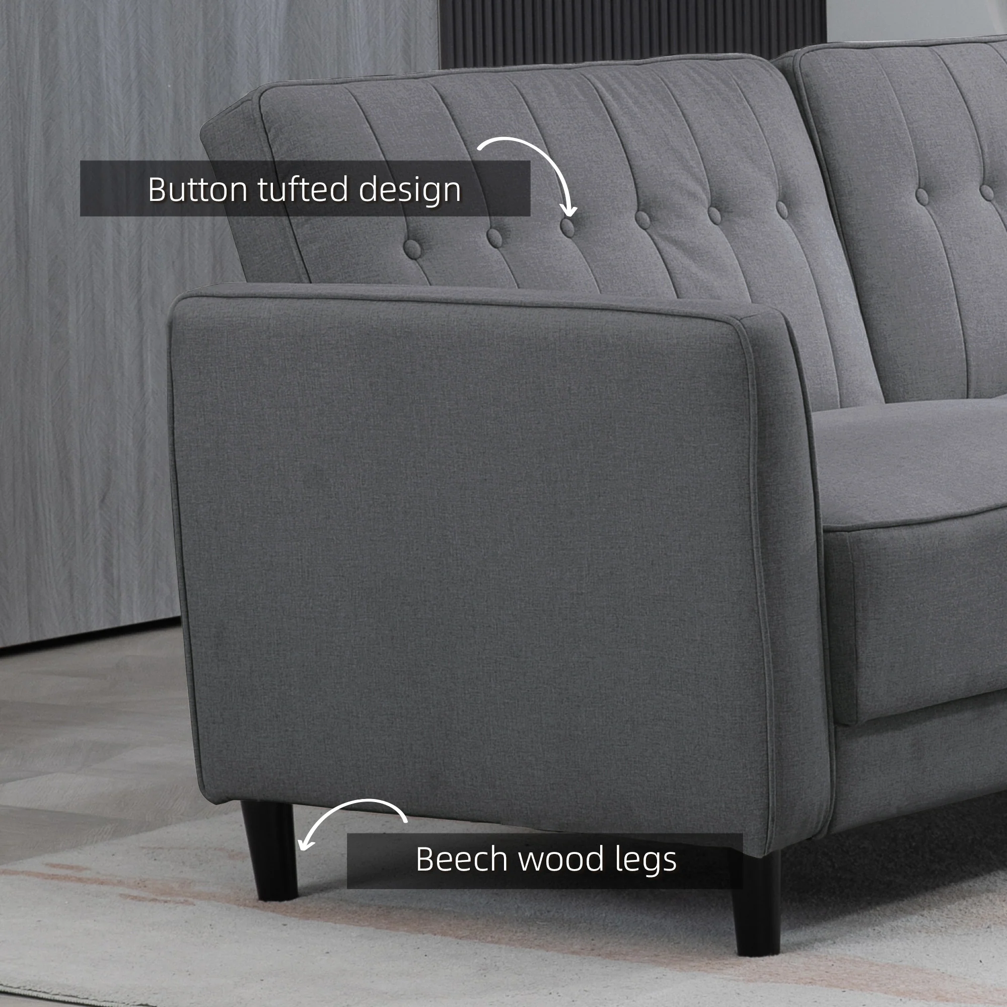 Convertible Sofa Bed with Adjustable Back Button Tufted Design Charcoal, Grey - Image 9
