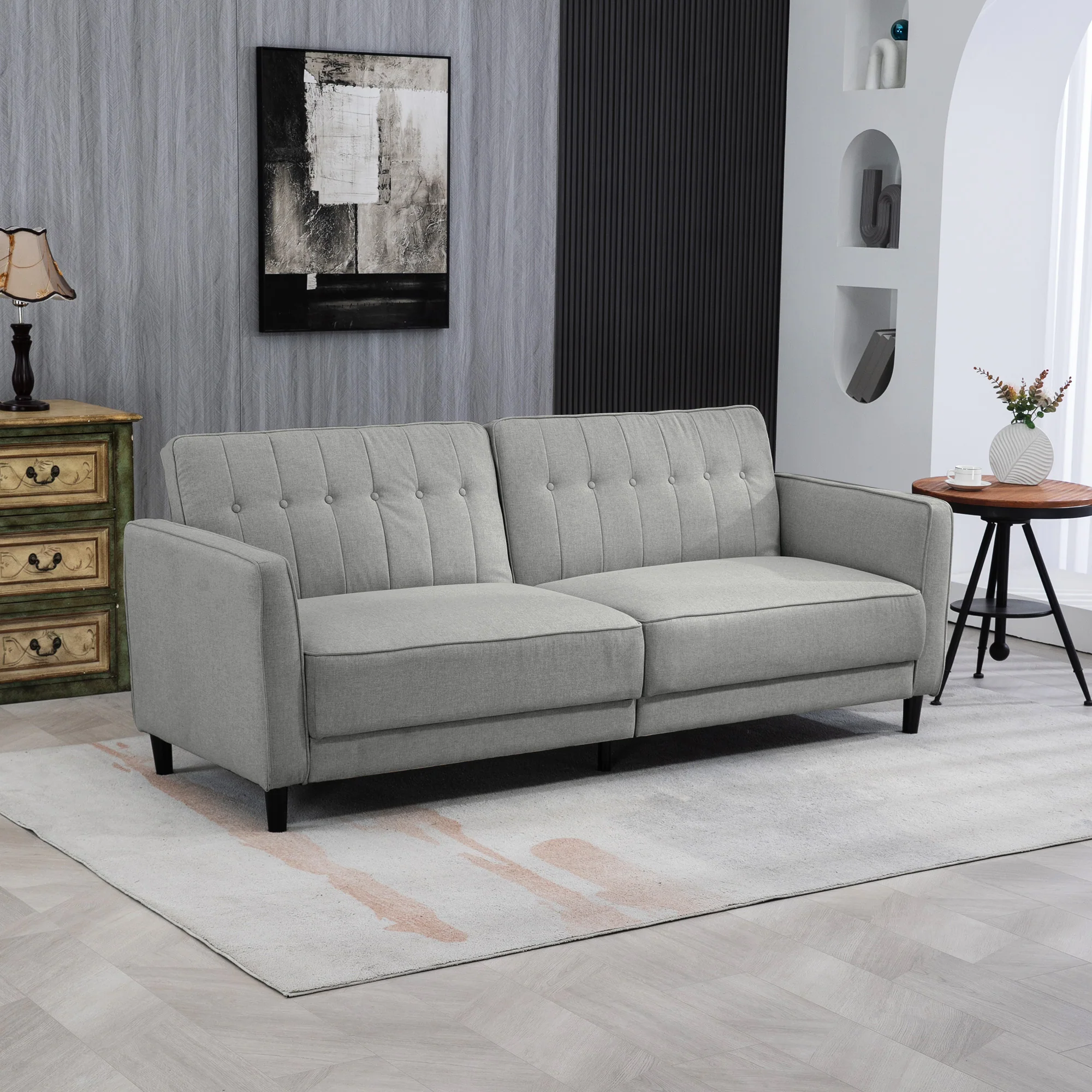 Convertible Sofa Bed with Adjustable Back Button Tufted Design, Grey - Image 3