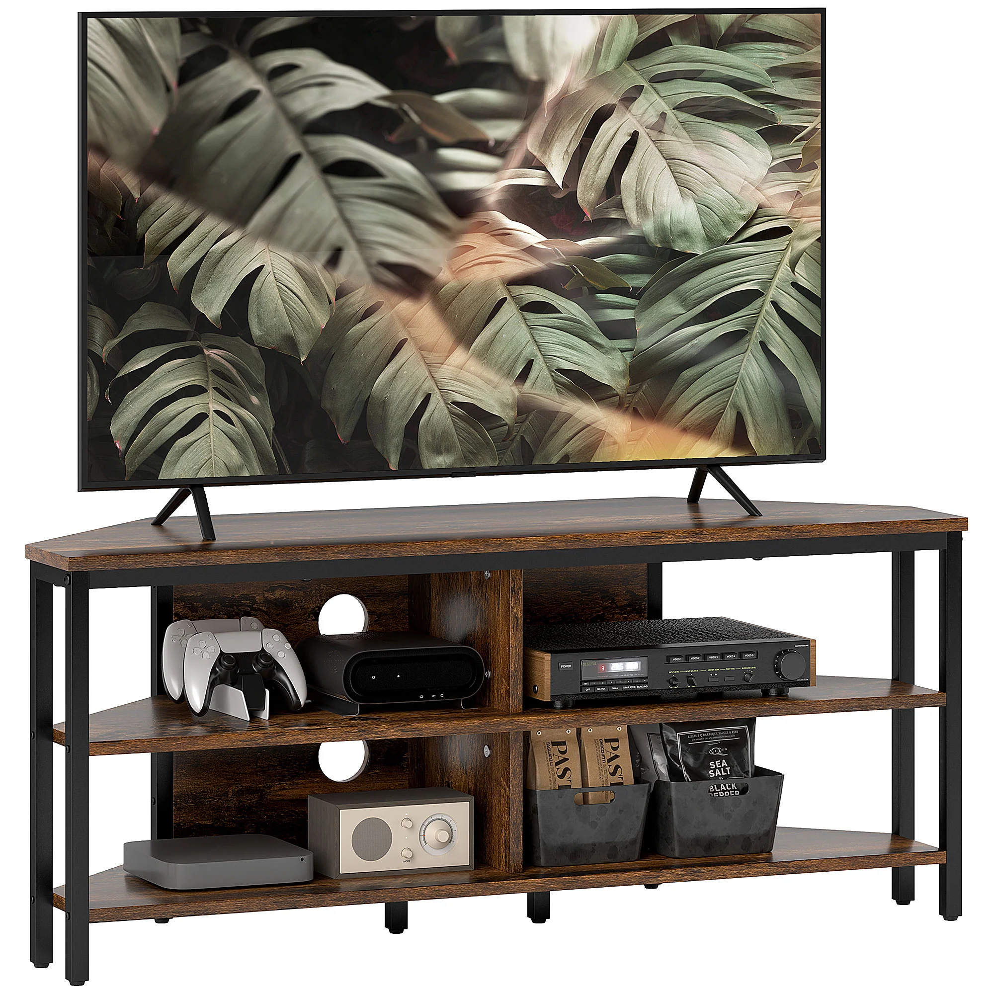 TV Stand Cabinet with Storage Shelves and Cable Holes, TV Unit for TVs up to 50", Rustic Brown