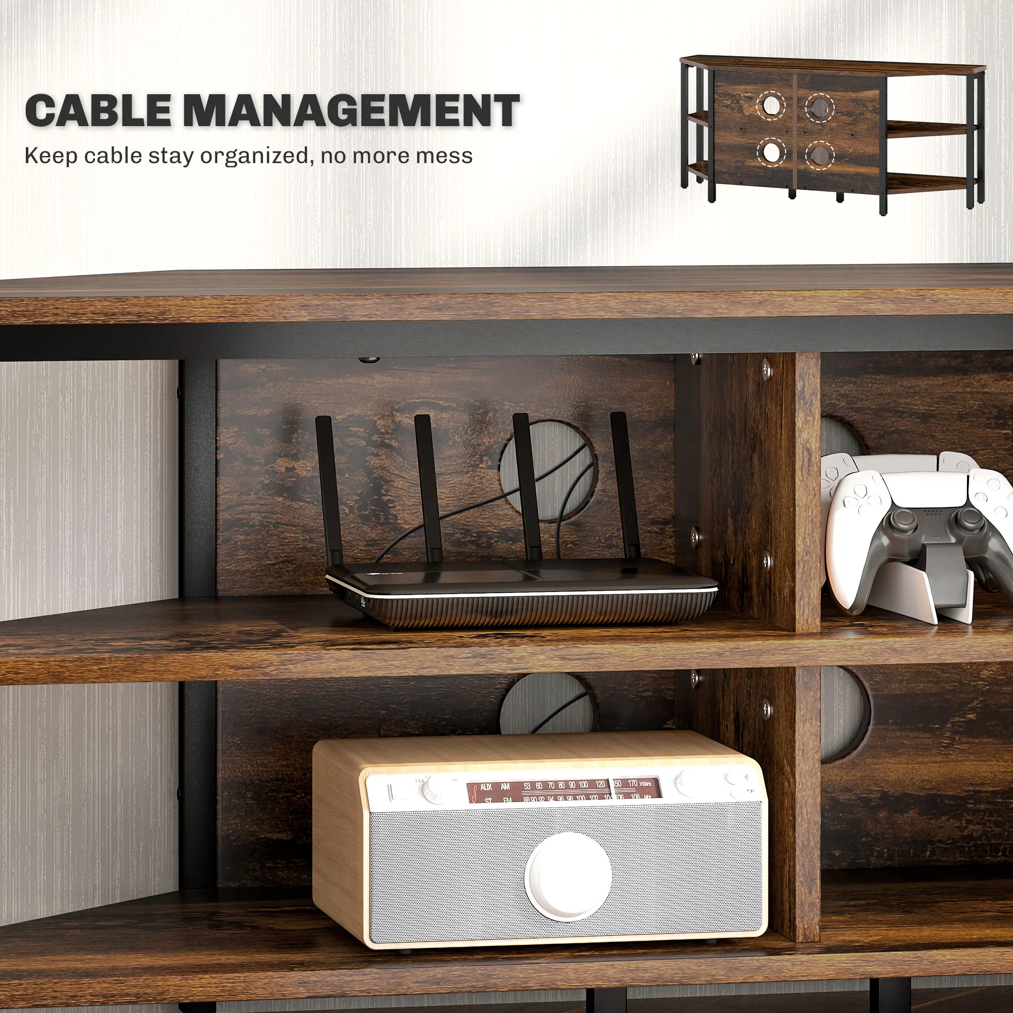 TV Stand Cabinet with Storage Shelves and Cable Holes, TV Unit for TVs up to 50", Rustic Brown - Image 8