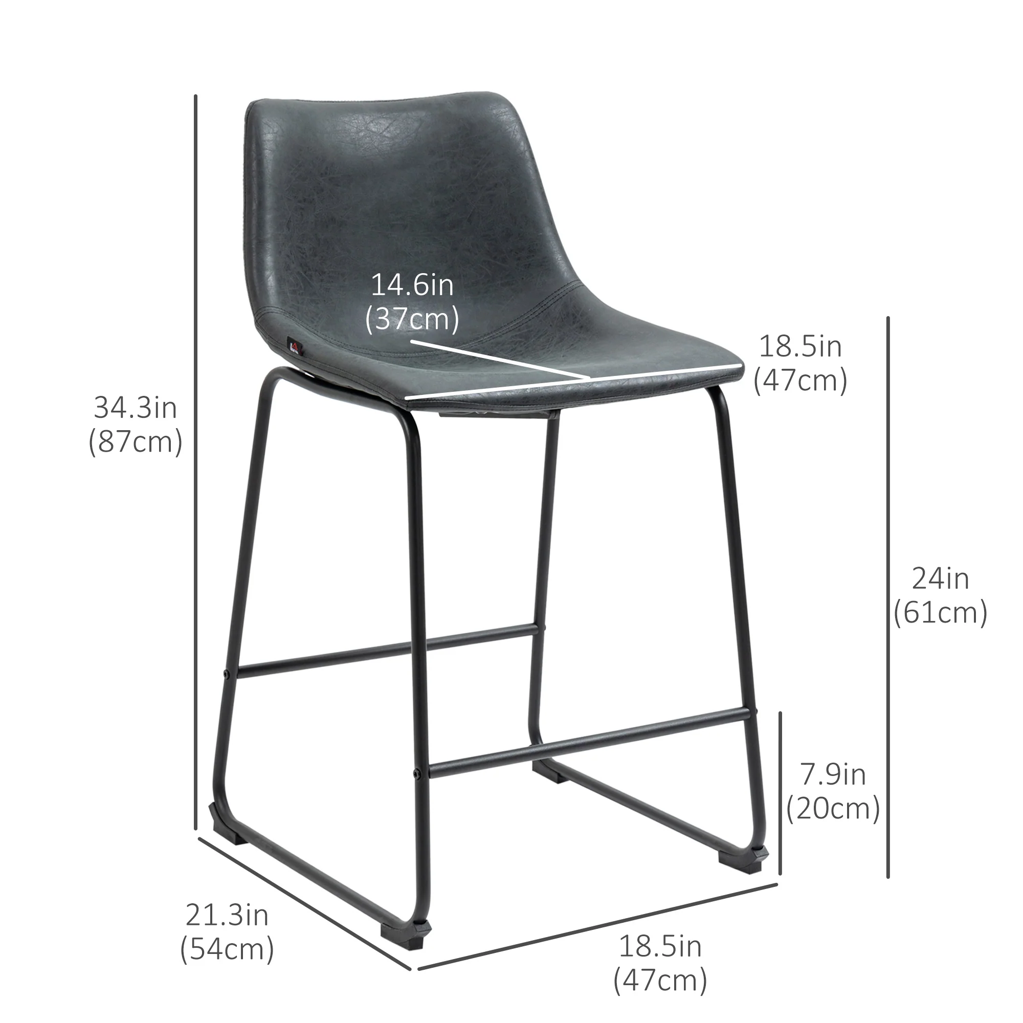 Set of 2 Vintage PU Leather Bar Stools with Footrest, Black - Image 5