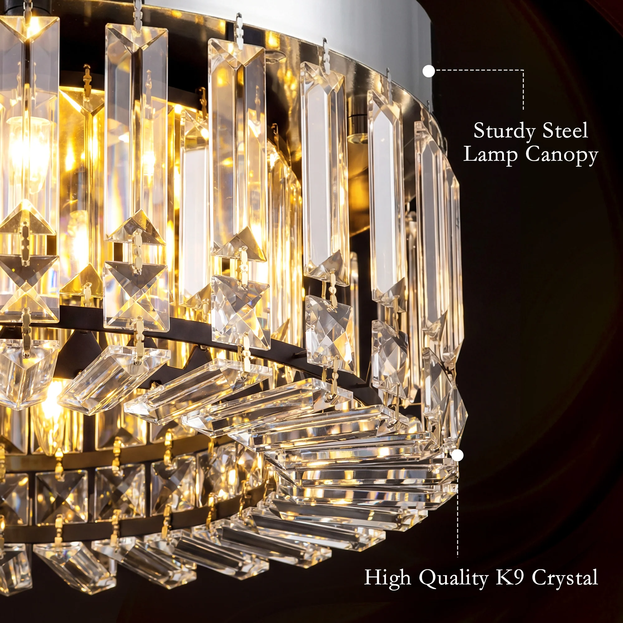 Elegant Crystal Droplet Chandelier, 6-Light Flush Mount Ceiling Light, Silver Tone - Image 7