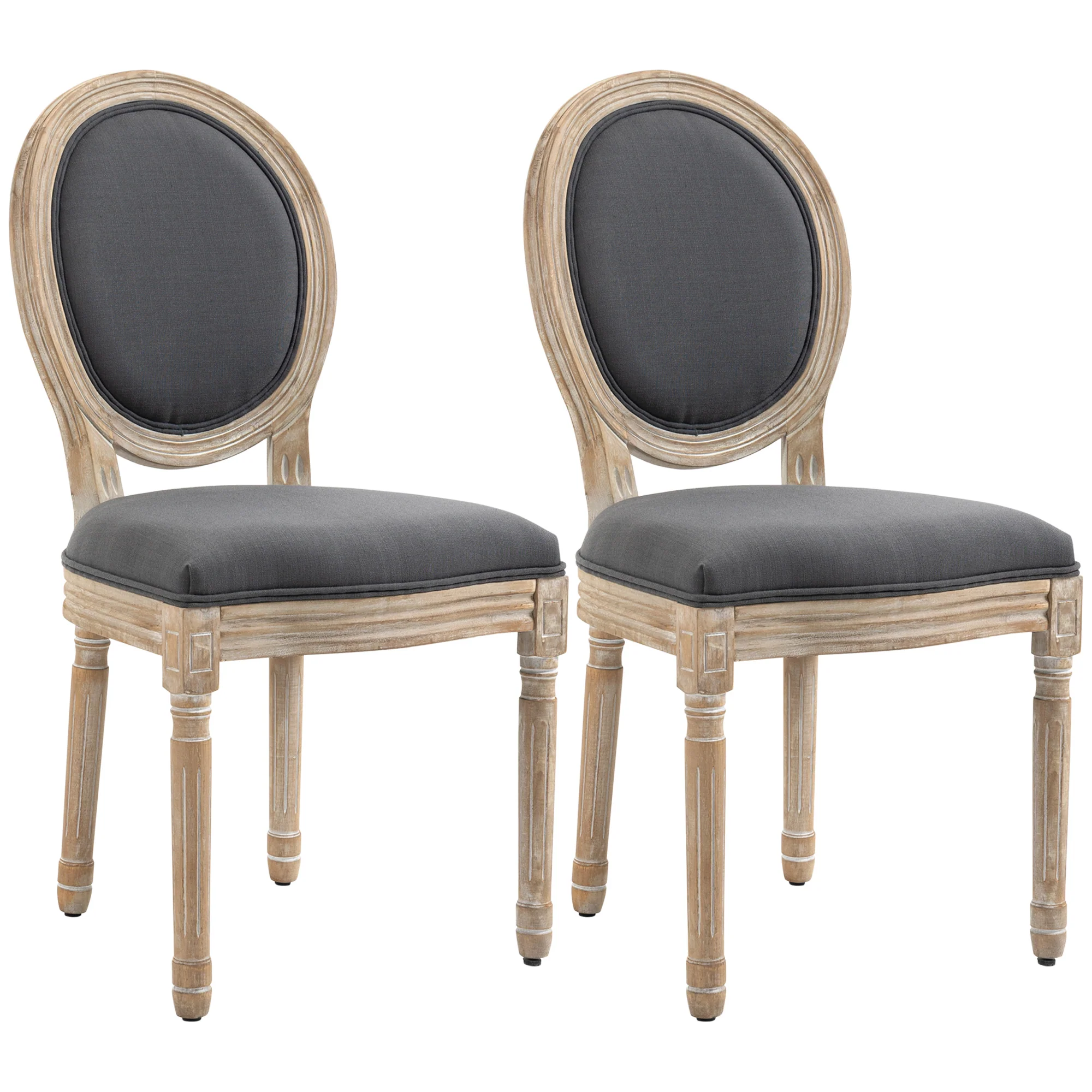 French-Style Dining Chairs Set of 2, Armless Accent Chairs with Round Backrest, Grey - Image 2