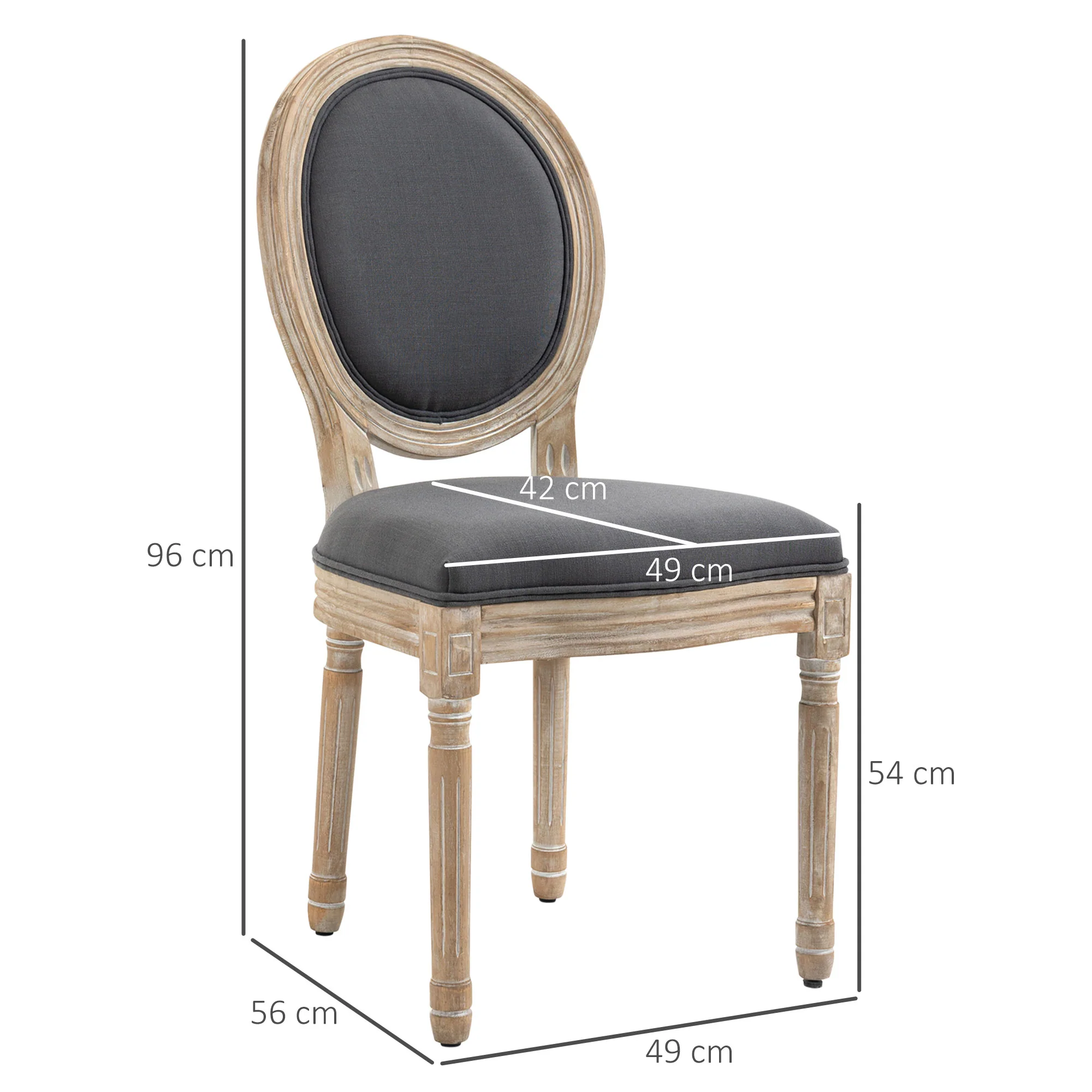 French-Style Dining Chairs Set of 2, Armless Accent Chairs with Round Backrest, Grey - Image 5
