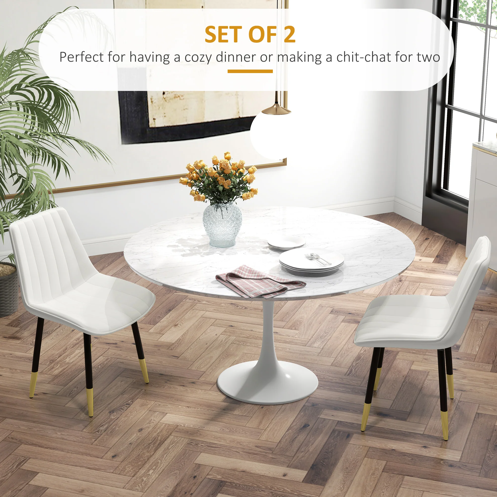 Set of 2 Modern PU Leather Dining Chairs with Steel Legs, Cream - Image 6