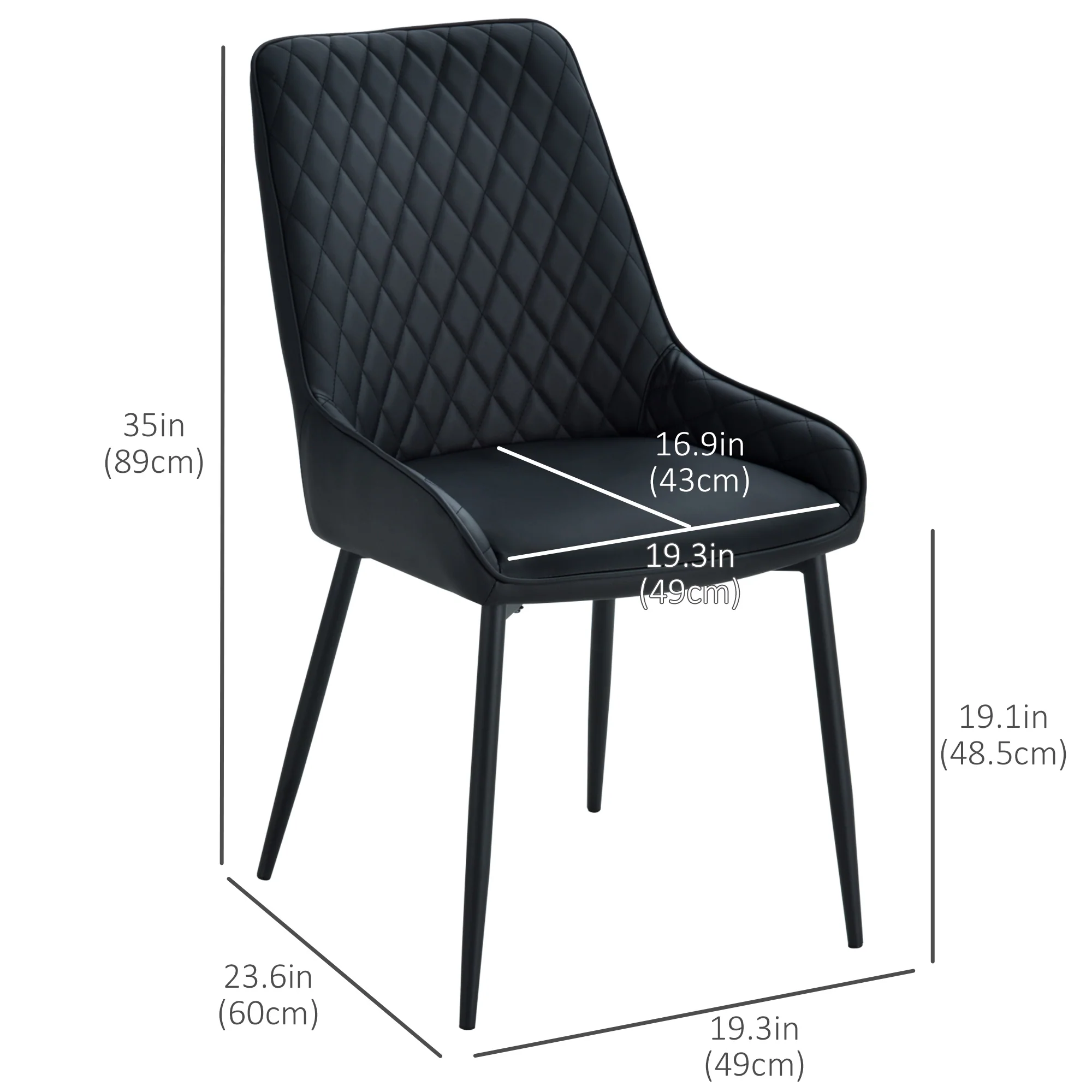 Set of 2 PU Leather Dining Chairs with Tufted Backs & Steel Legs, Black - Image 5