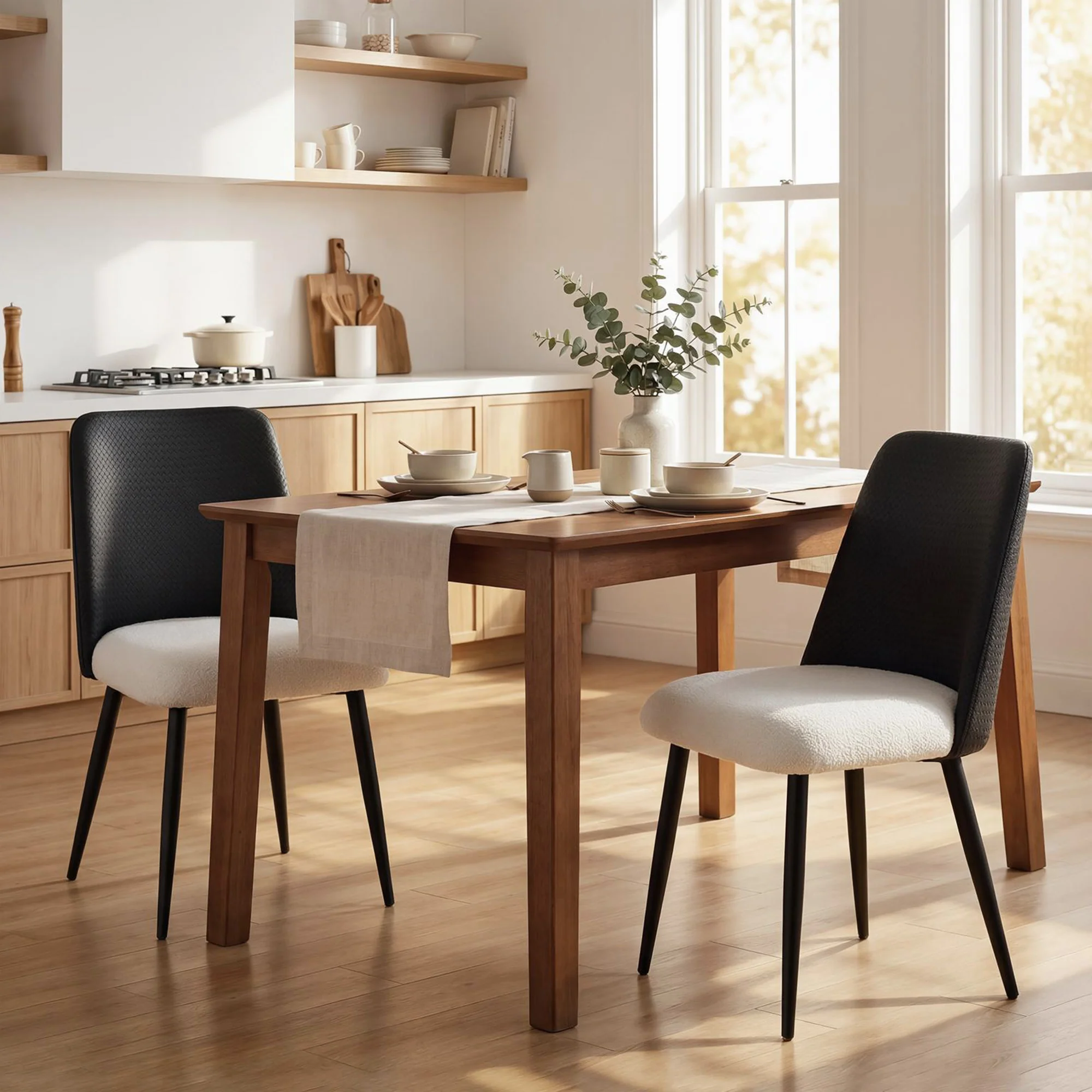 Dining Chairs Set of 2, Upholstered Kitchen Chairs with Padded Seat, Adjustable Foot Pads, Powder-Coated Steel Legs for Dining Room, Kitchen, Black - Image 4