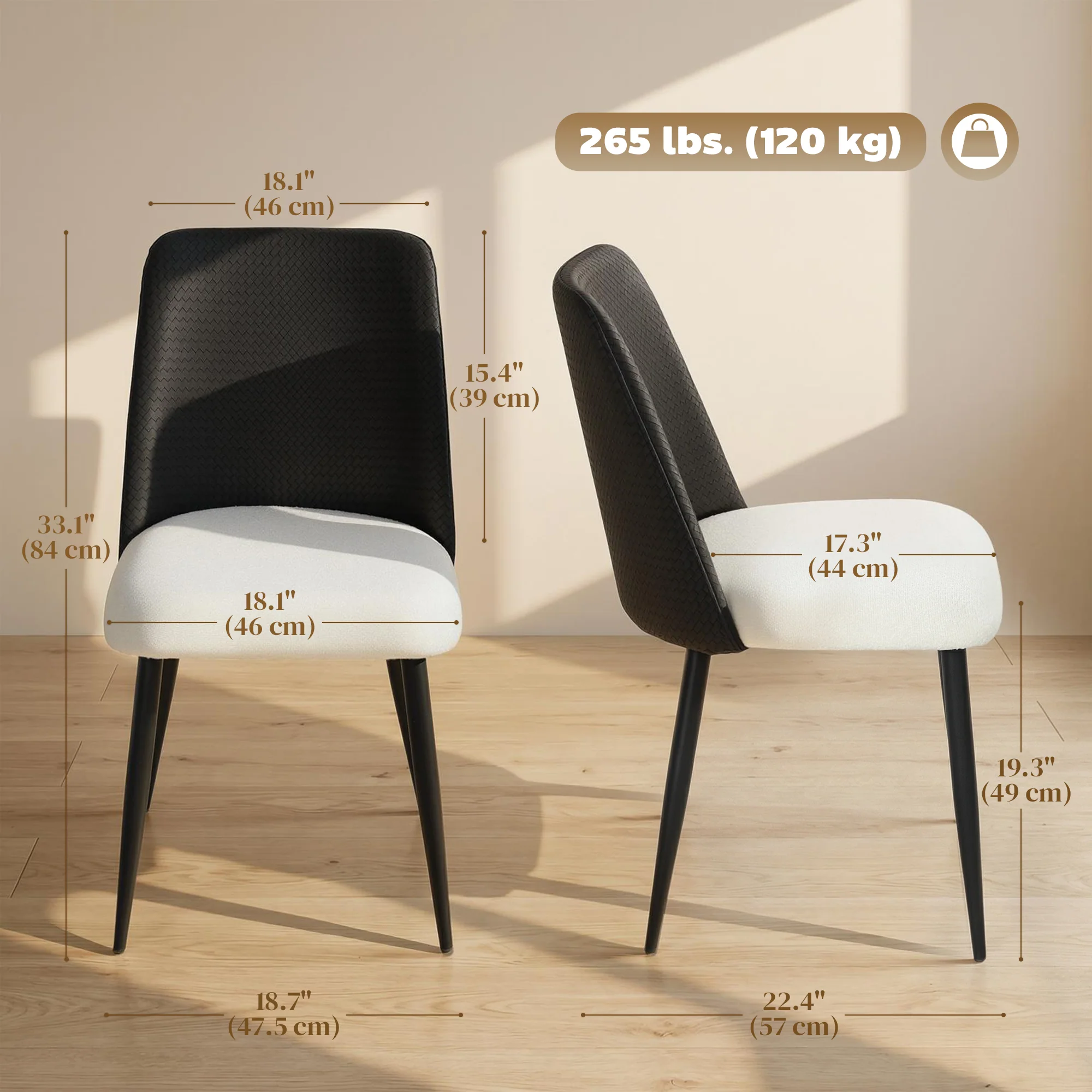 Dining Chairs Set of 2, Upholstered Kitchen Chairs with Padded Seat, Adjustable Foot Pads, Powder-Coated Steel Legs for Dining Room, Kitchen, Black - Image 5