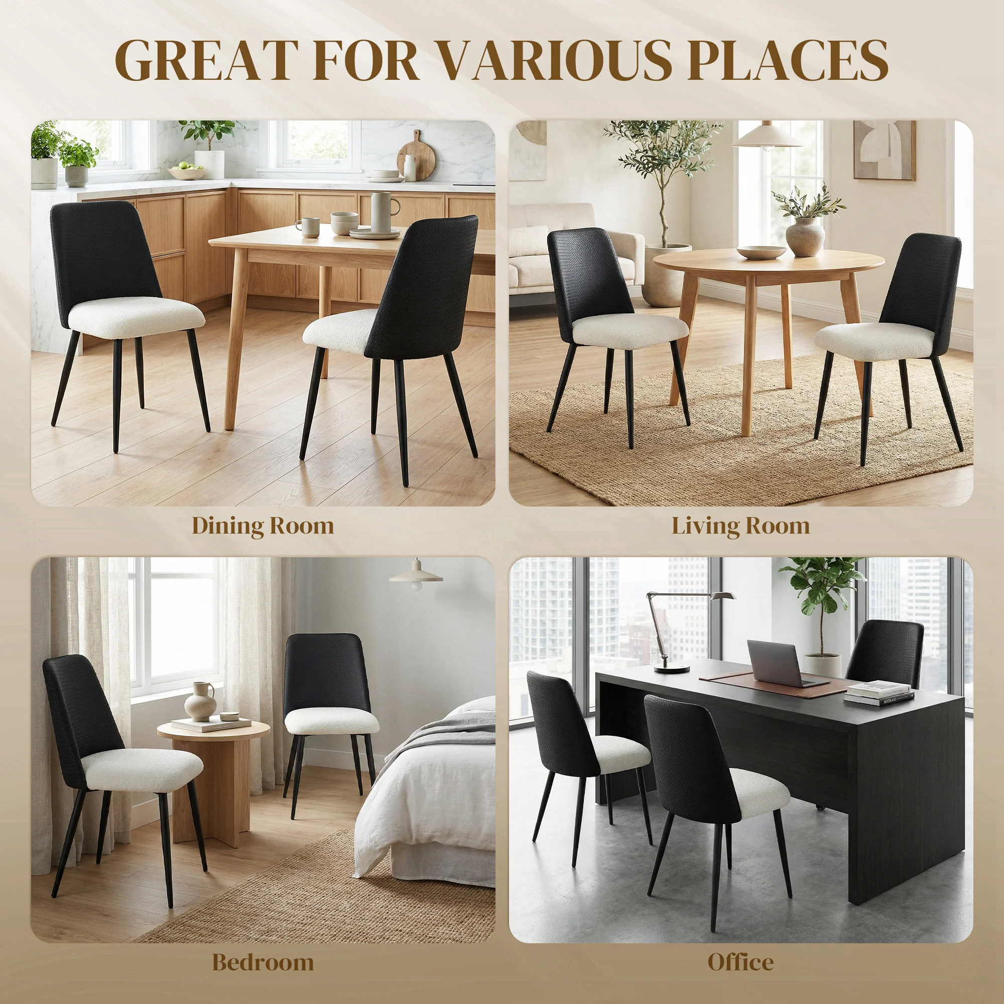Dining Chairs Set of 2, Upholstered Kitchen Chairs with Padded Seat, Adjustable Foot Pads, Powder-Coated Steel Legs for Dining Room, Kitchen, Black - Image 9