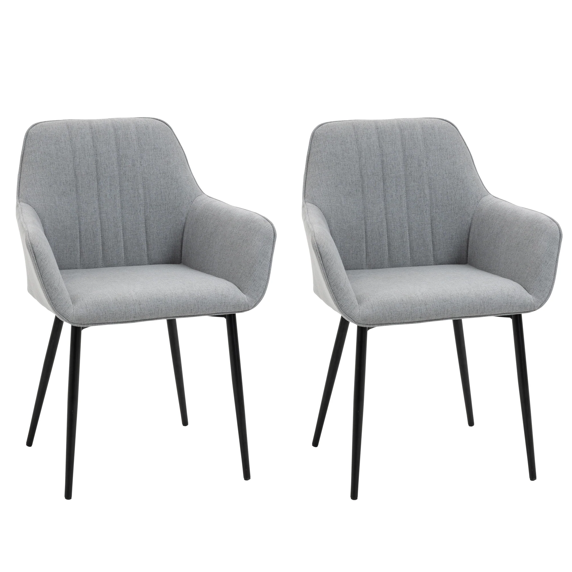 Dining Chairs Set of 2, Upholstered Linen Fabric Kitchen Chairs with Metal Legs for Living Room Dining Room, Light Grey